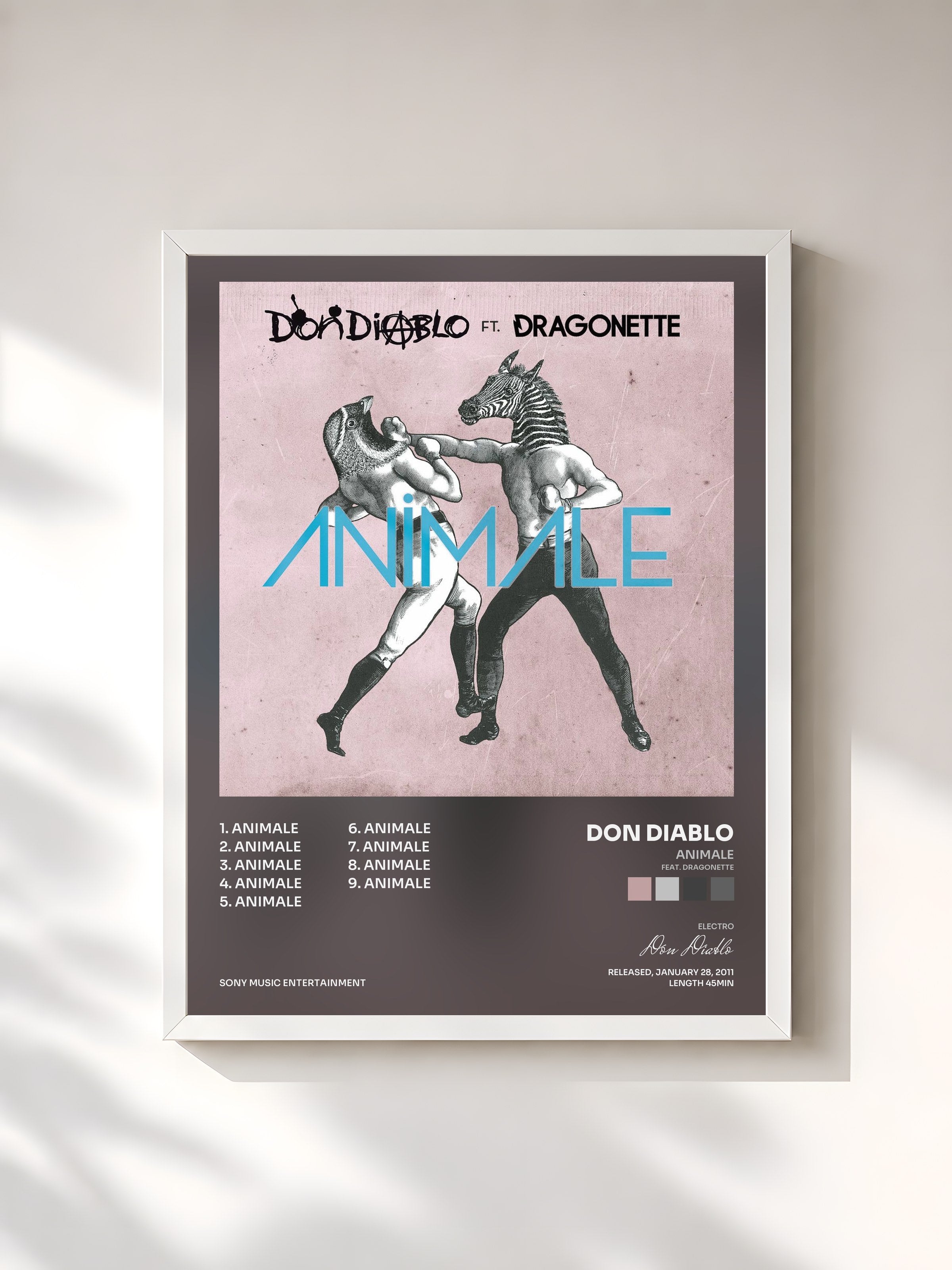 #blanc Tableau de l'album Animale (feat. Dragonette) de Don Diablo, cadre blanc, imprimé et encadré en France