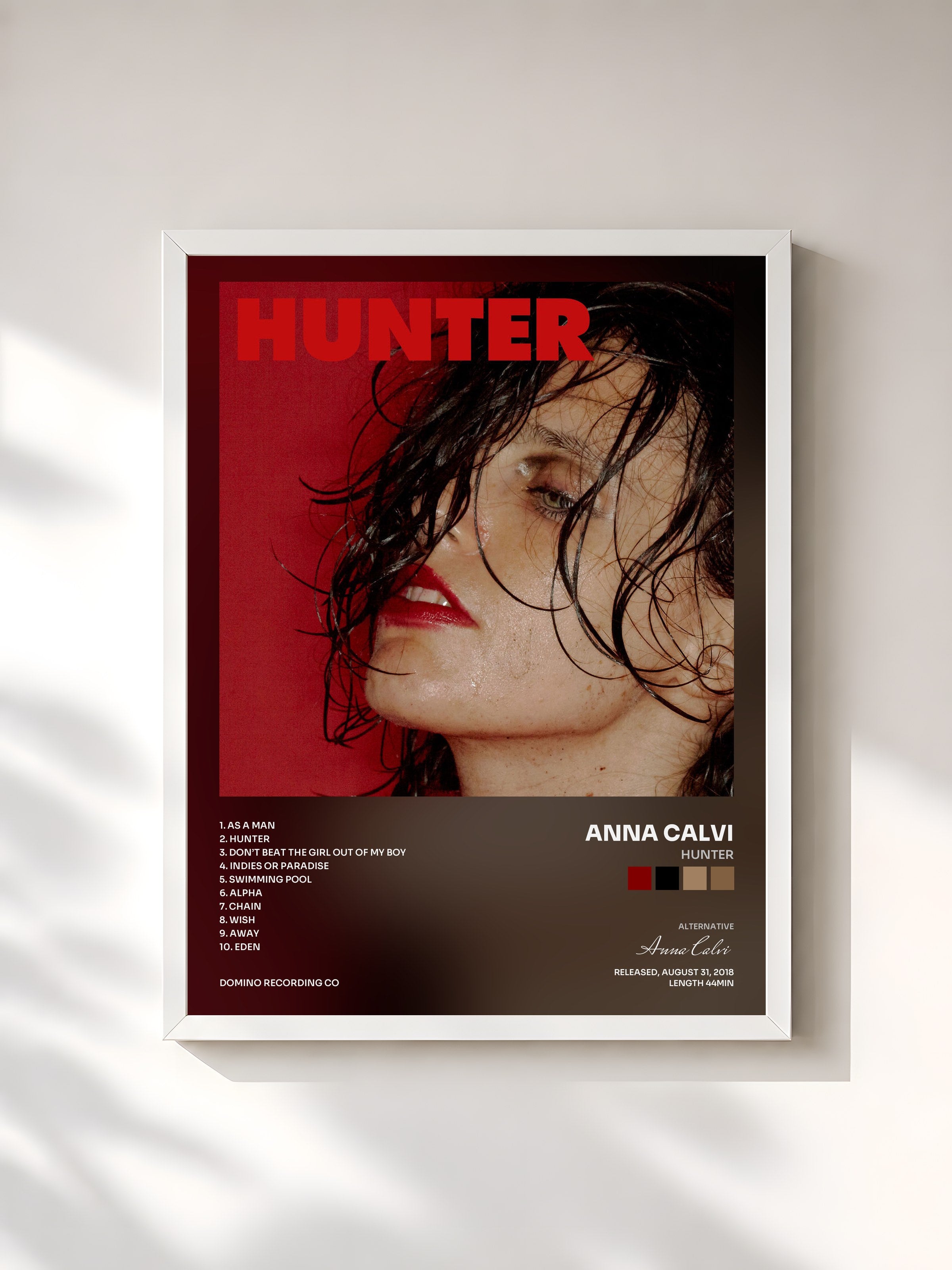 #blanc Tableau de l'album Hunter de Anna Calvi, cadre blanc, imprimé et encadré en France