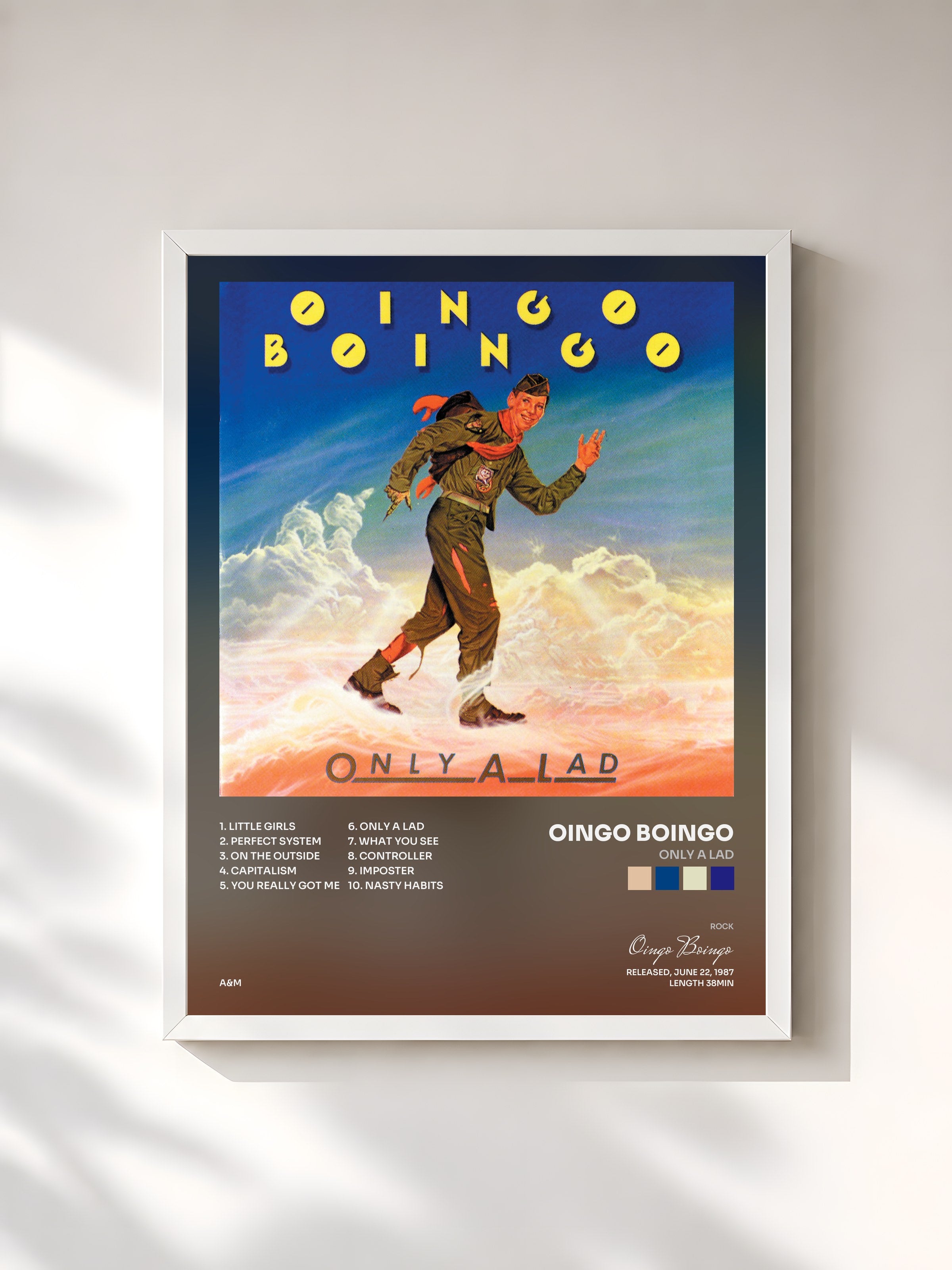 #blanc Tableau de l'album Only A Lad de Oingo Boingo, cadre blanc, imprimé et encadré en France