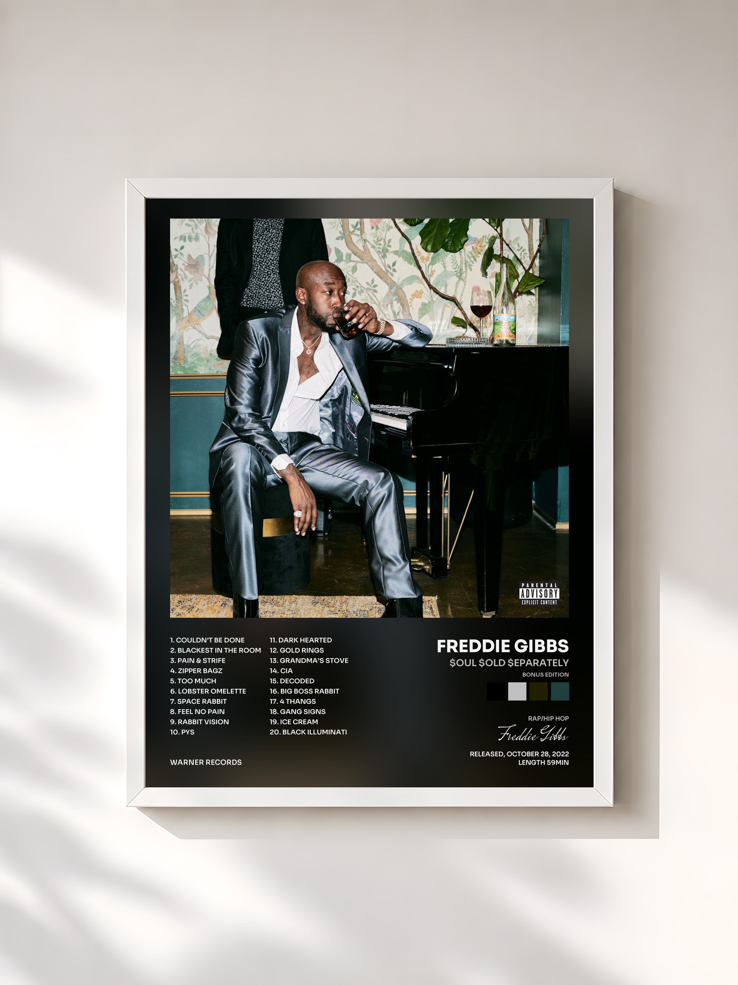 #blanc Tableau de l'album $oul $old $eparately (Bonus Edition) de Freddie Gibbs, cadre blanc, imprimé et encadré en France