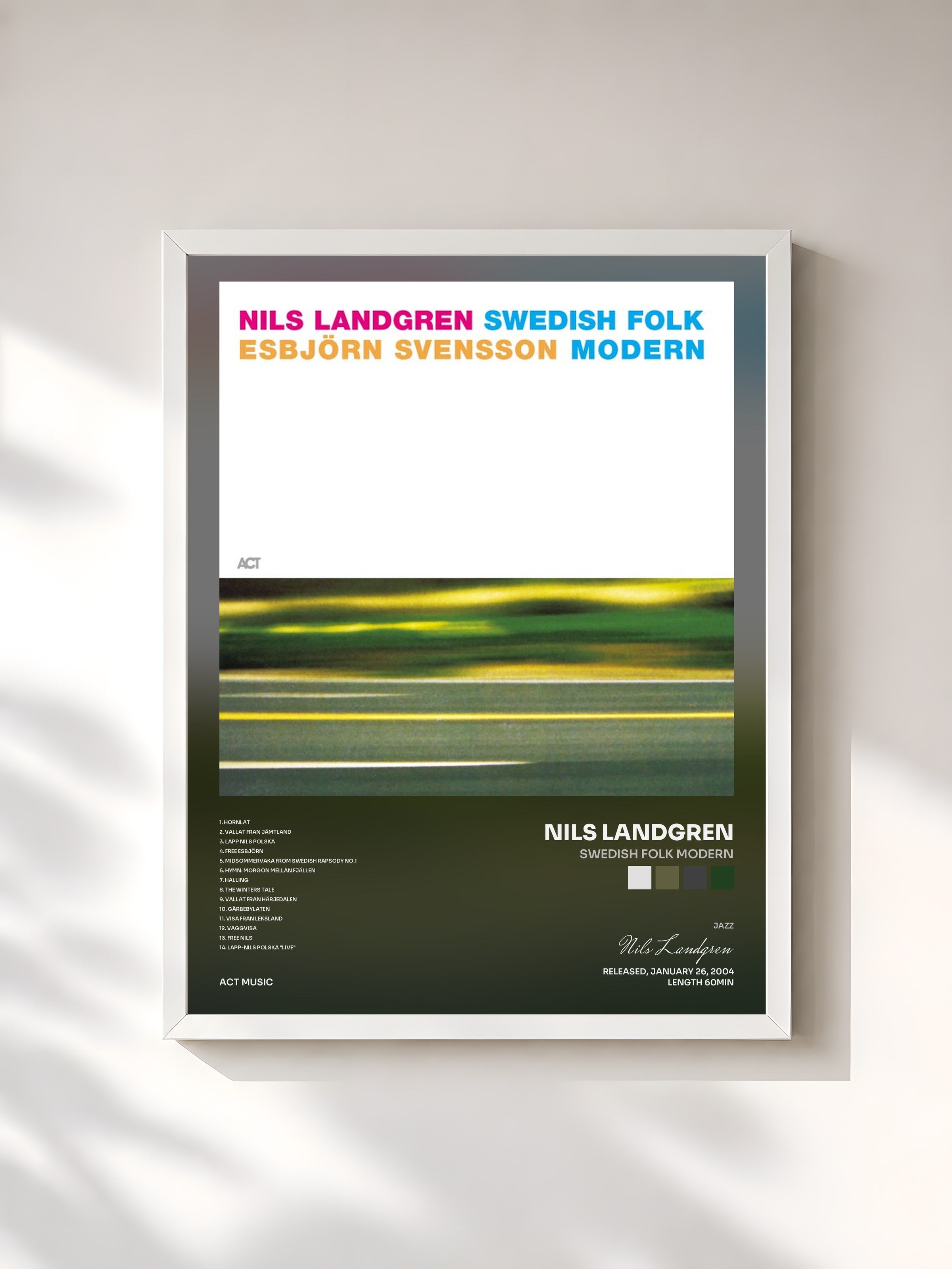 #blanc Tableau de l'album Swedish Folk Modern de Nils Landgren, cadre blanc, imprimé et encadré en France