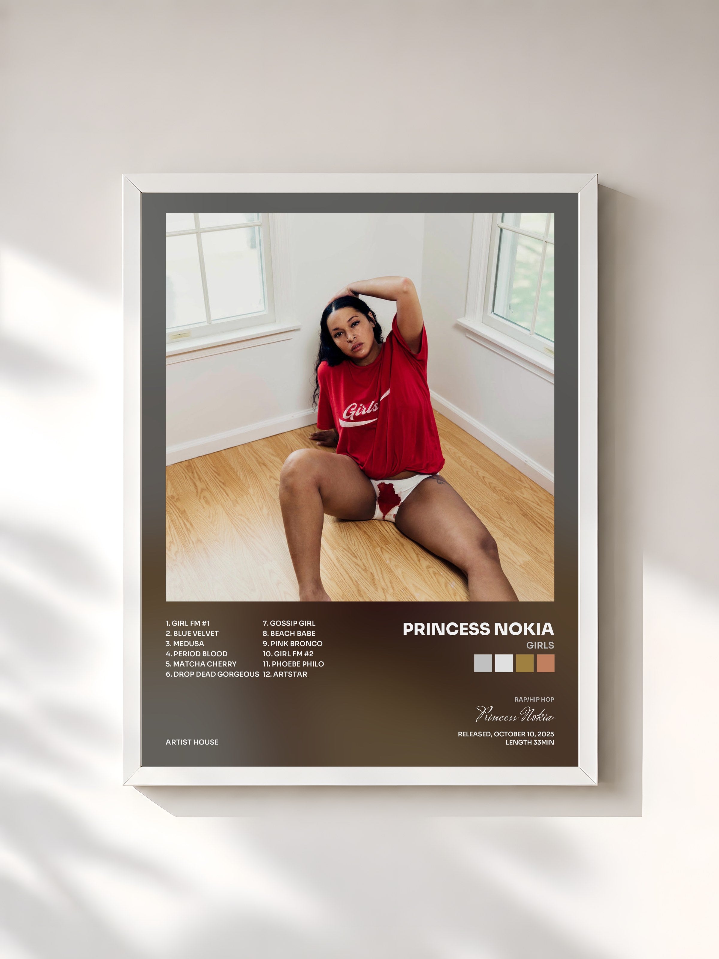 #blanc Tableau de l'album GIRLS de Princess Nokia, cadre blanc, imprimé et encadré en France
