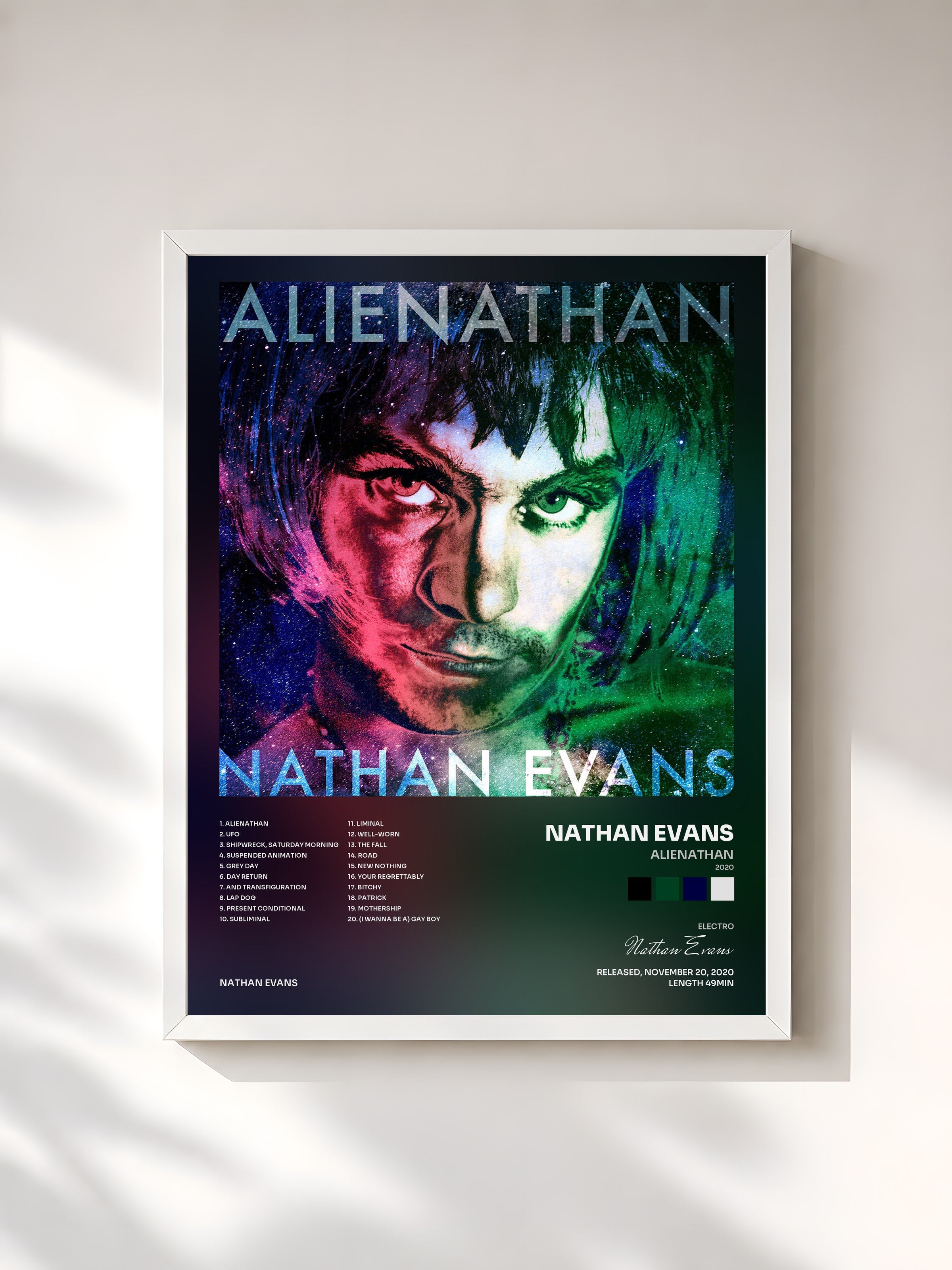 #blanc Tableau de l'album Alienathan (2020) de Nathan Evans, cadre blanc, imprimé et encadré en France