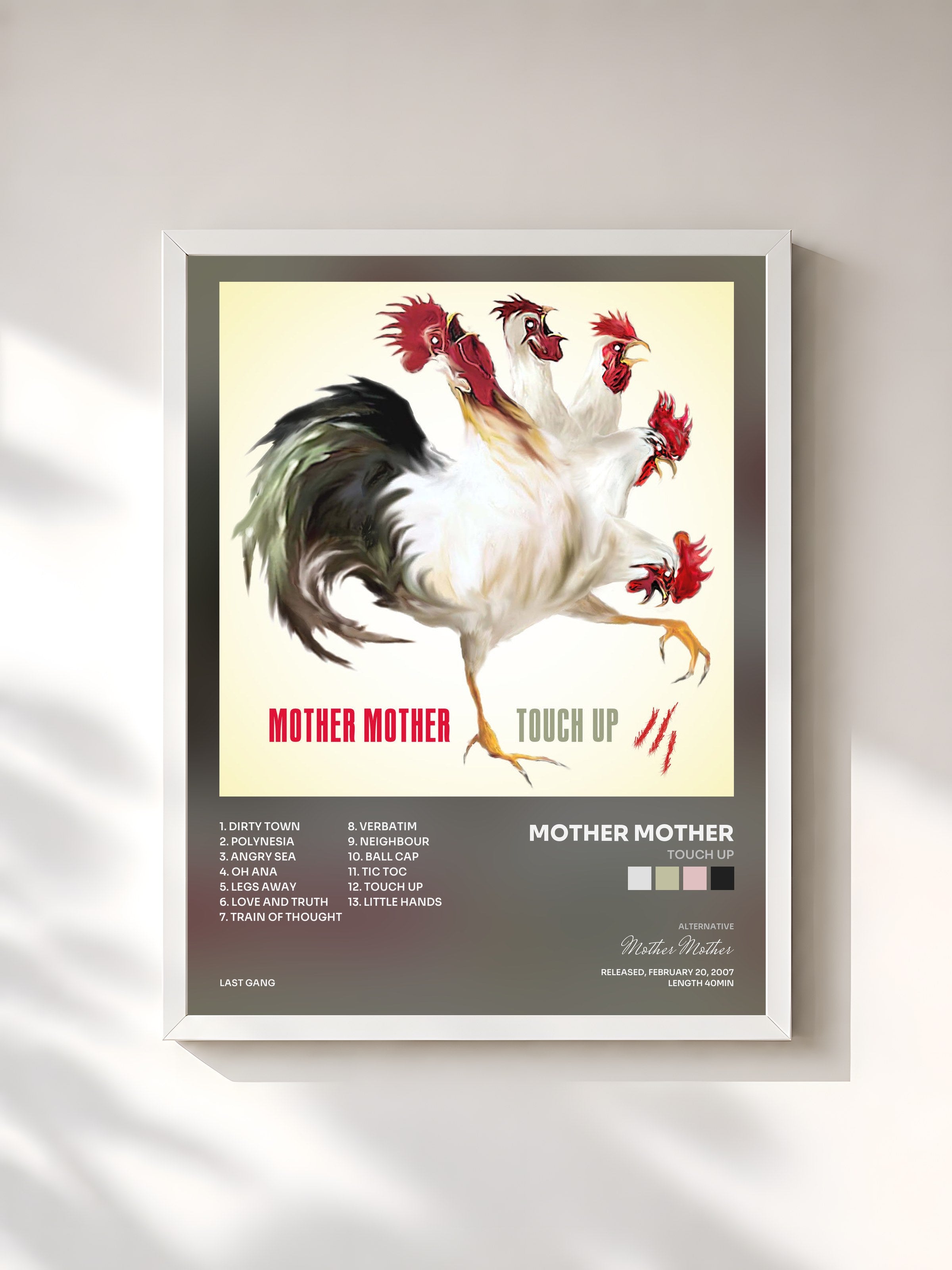 #blanc Tableau de l'album Touch Up de Mother Mother, cadre blanc, imprimé et encadré en France