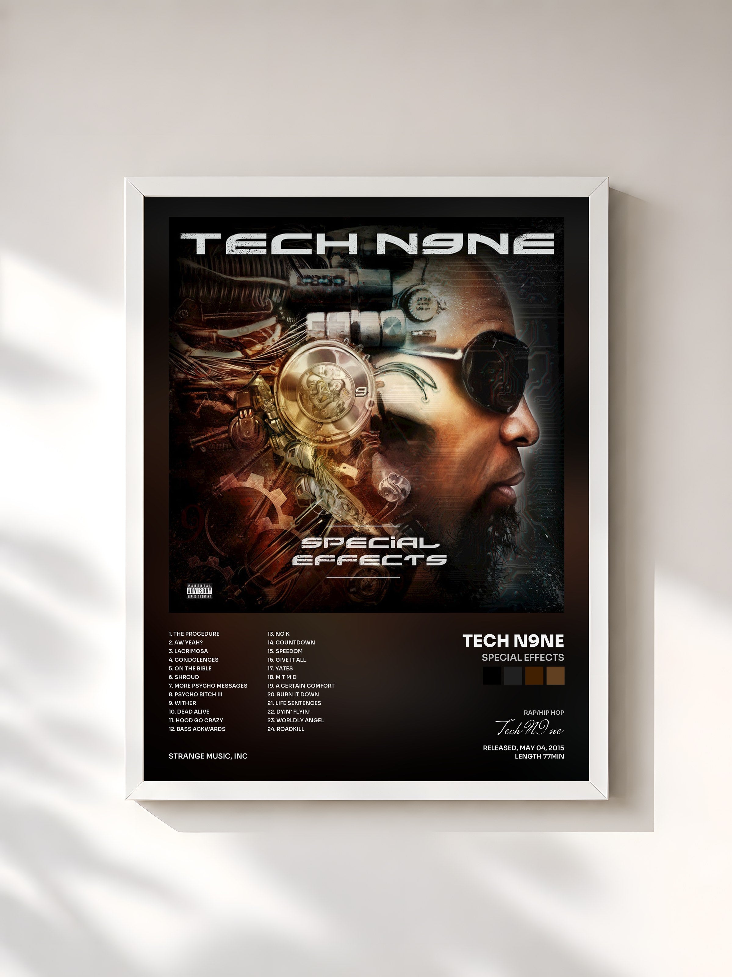 #blanc Tableau de l'album Special Effects de Tech N9ne, cadre blanc, imprimé et encadré en France