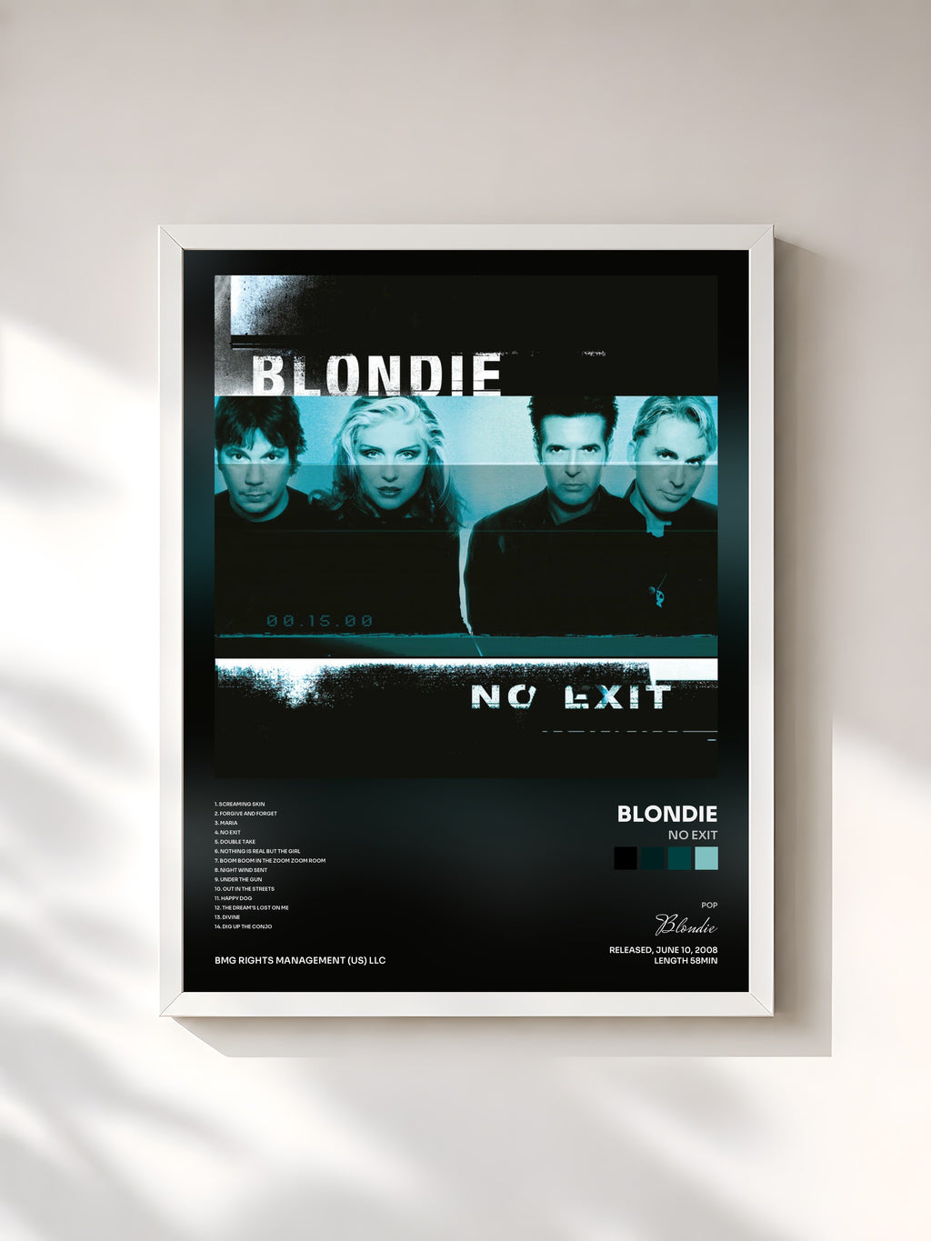 #blanc Tableau de l'album No Exit de Blondie, cadre blanc, imprimé et encadré en France