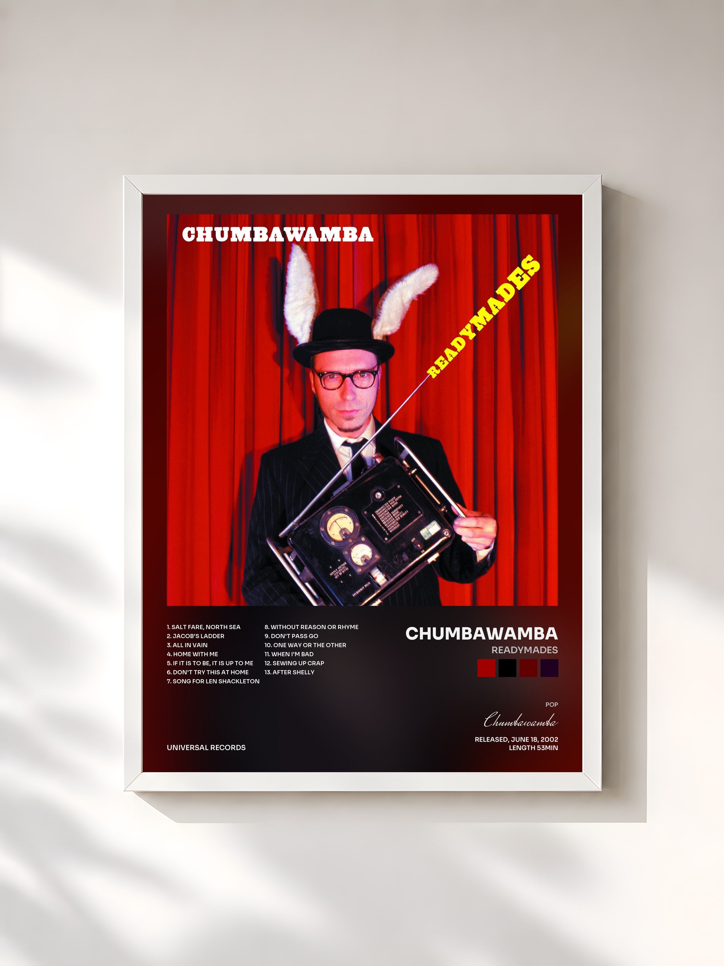 #blanc Tableau de l'album Readymades de Chumbawamba, cadre blanc, imprimé et encadré en France