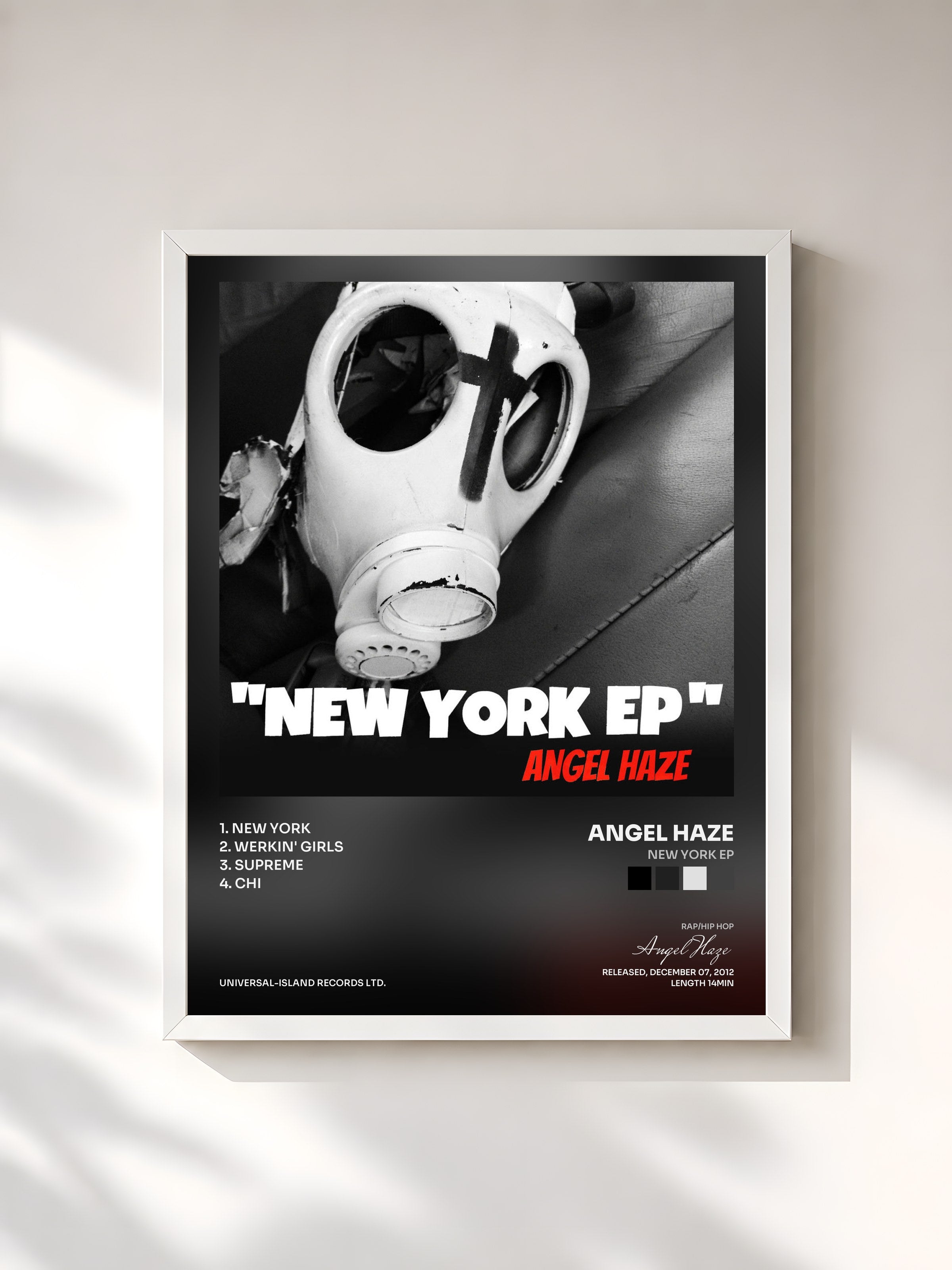 #blanc Tableau de l'album New York EP de Angel Haze, cadre blanc, imprimé et encadré en France