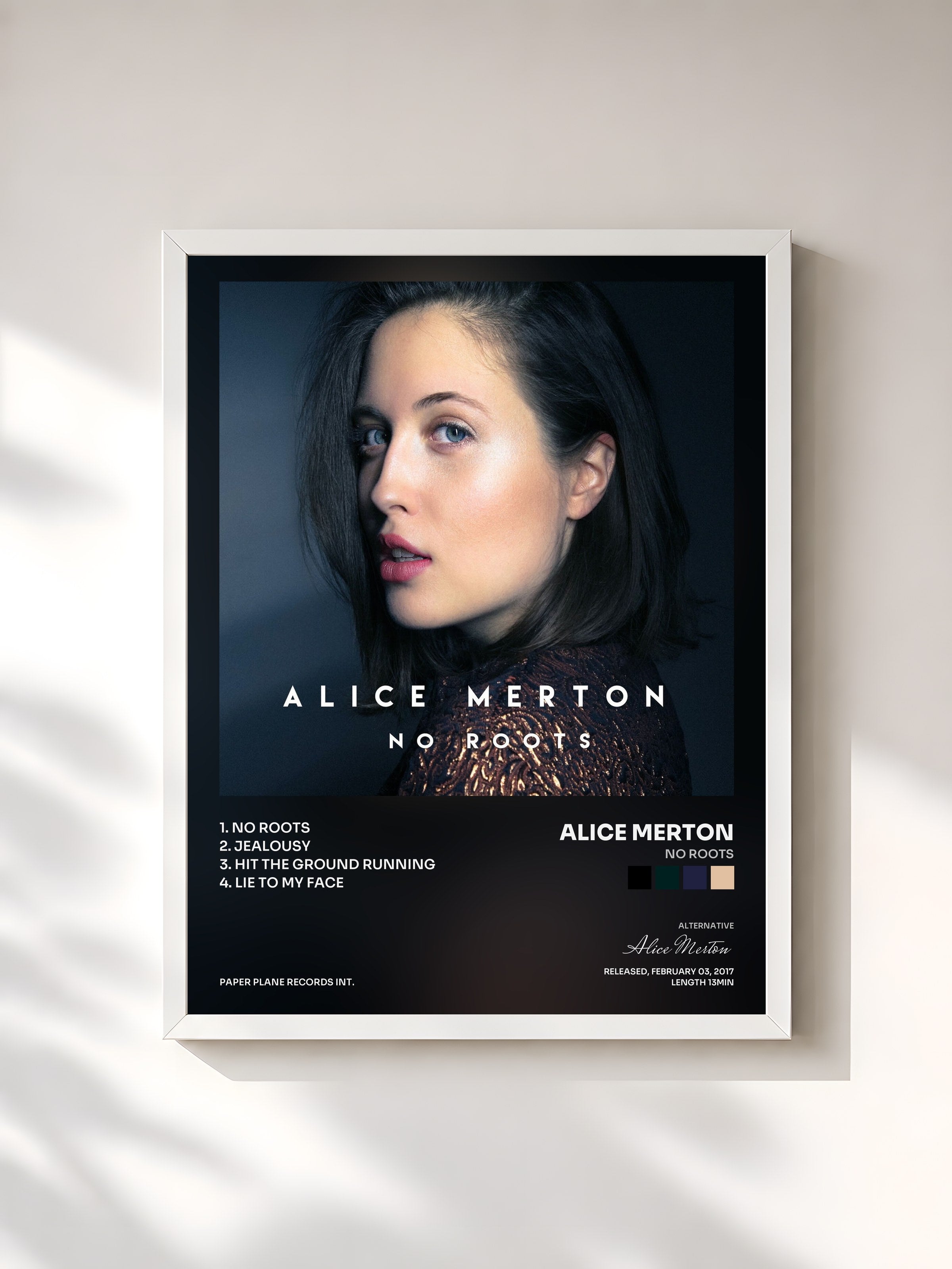 #blanc Tableau de l'album No Roots de Alice Merton, cadre blanc, imprimé et encadré en France