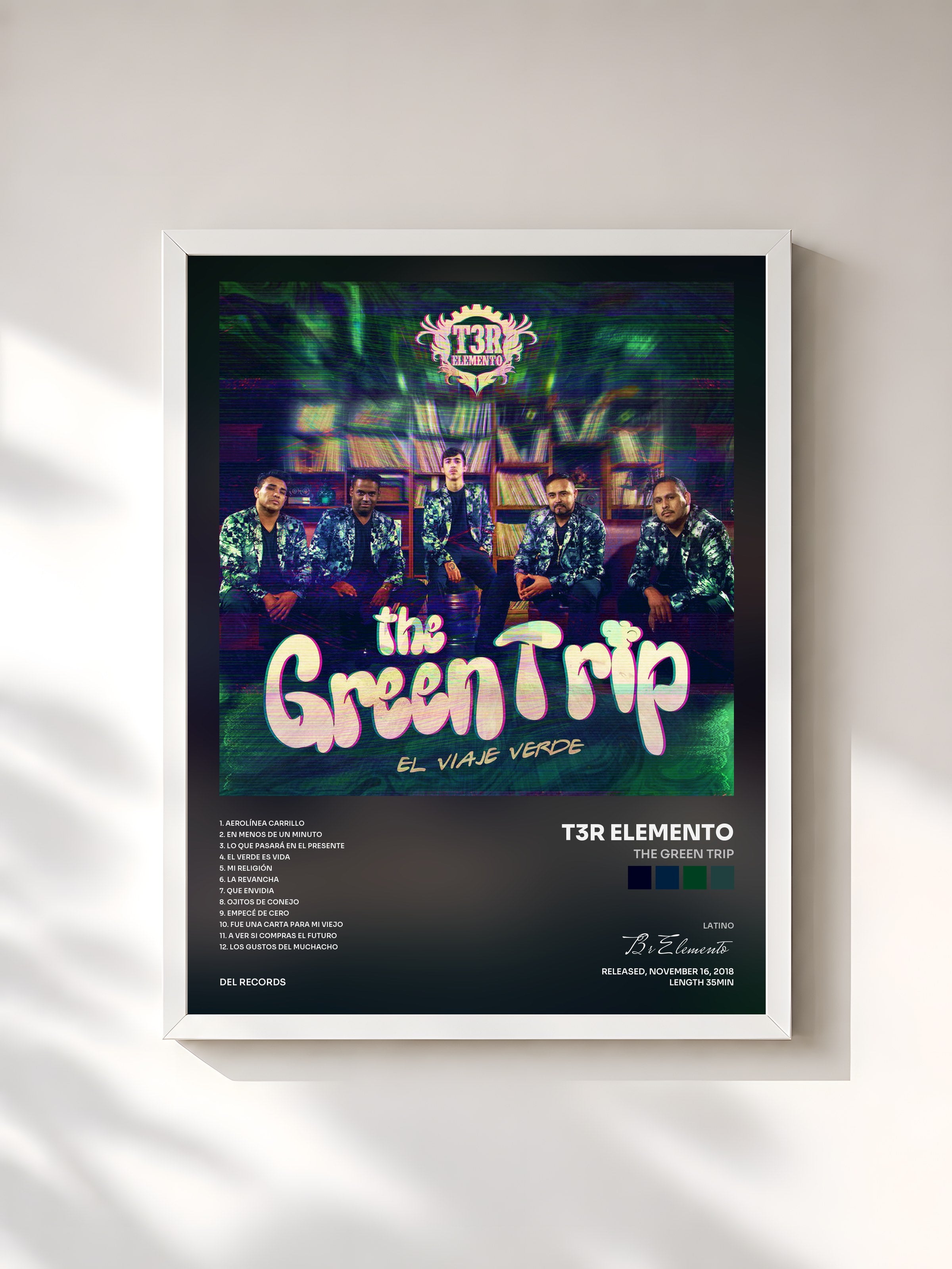 #blanc Tableau de l'album The Green Trip de T3r Elemento, cadre blanc, imprimé et encadré en France