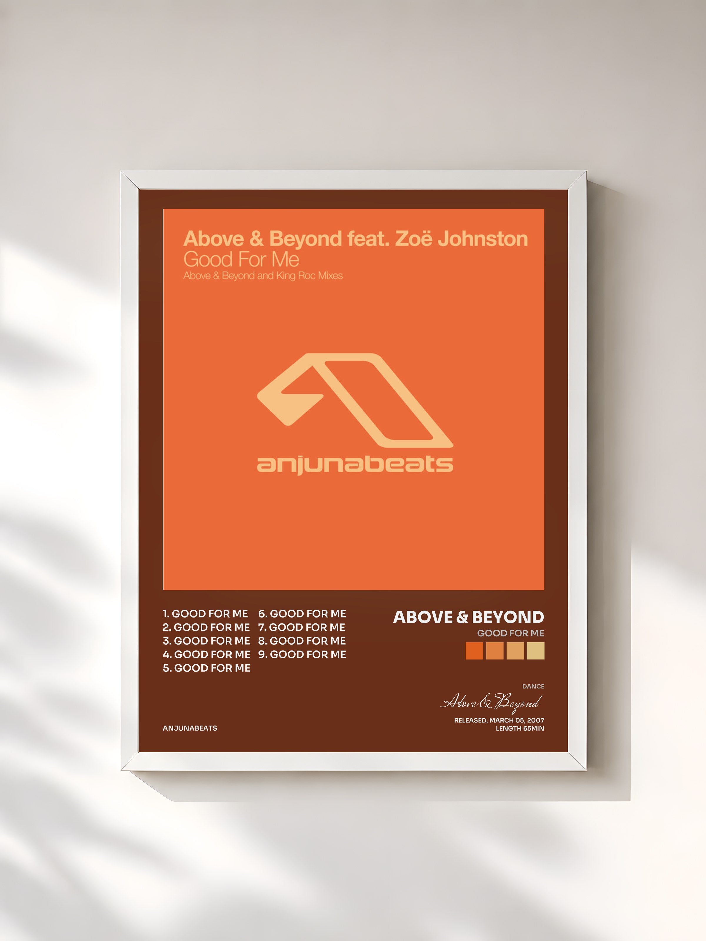 #blanc Tableau de l'album Good For Me de Above & Beyond, cadre blanc, imprimé et encadré en France