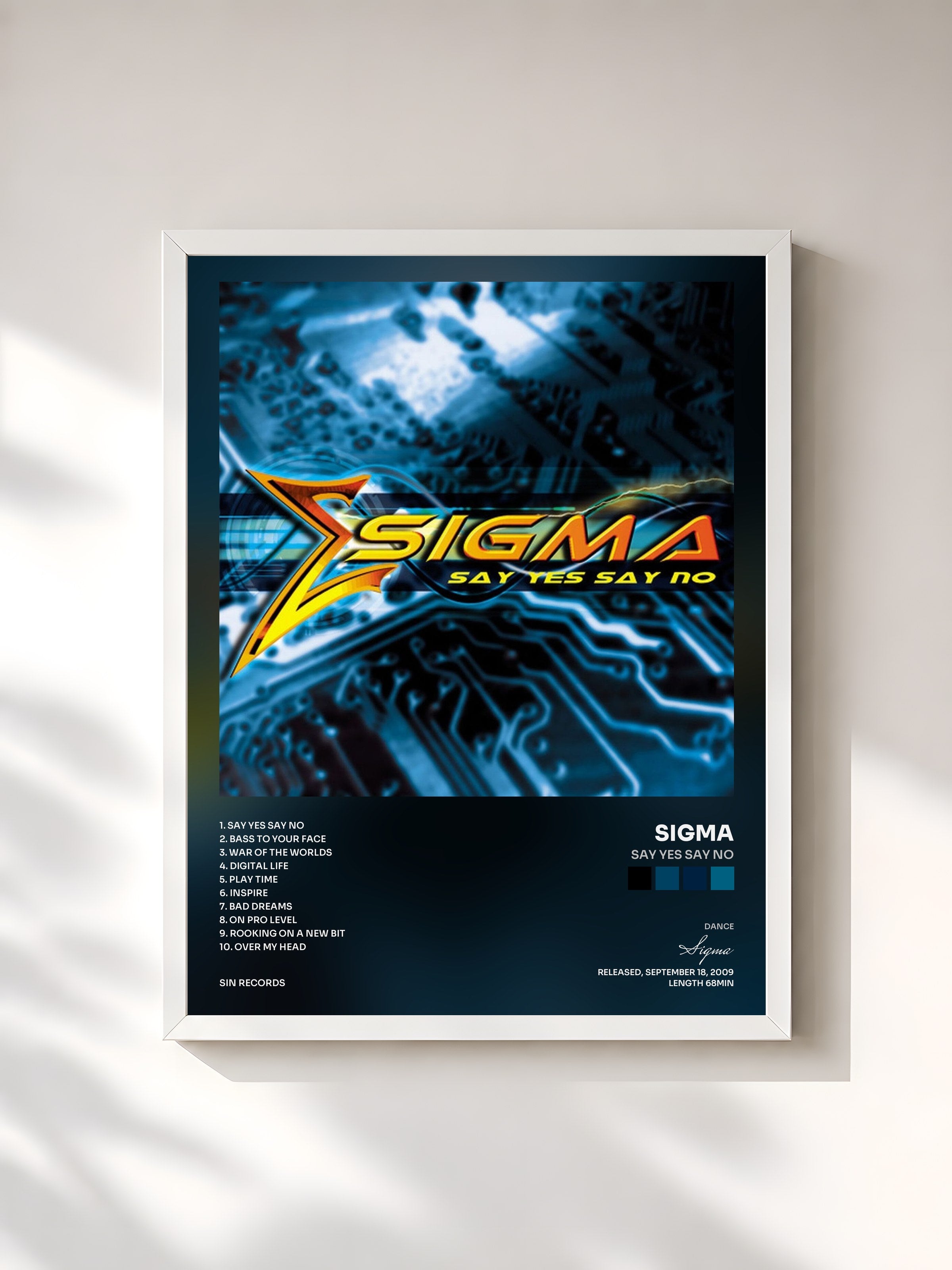 #blanc Tableau de l'album Say Yes Say No de Sigma, cadre blanc, imprimé et encadré en France