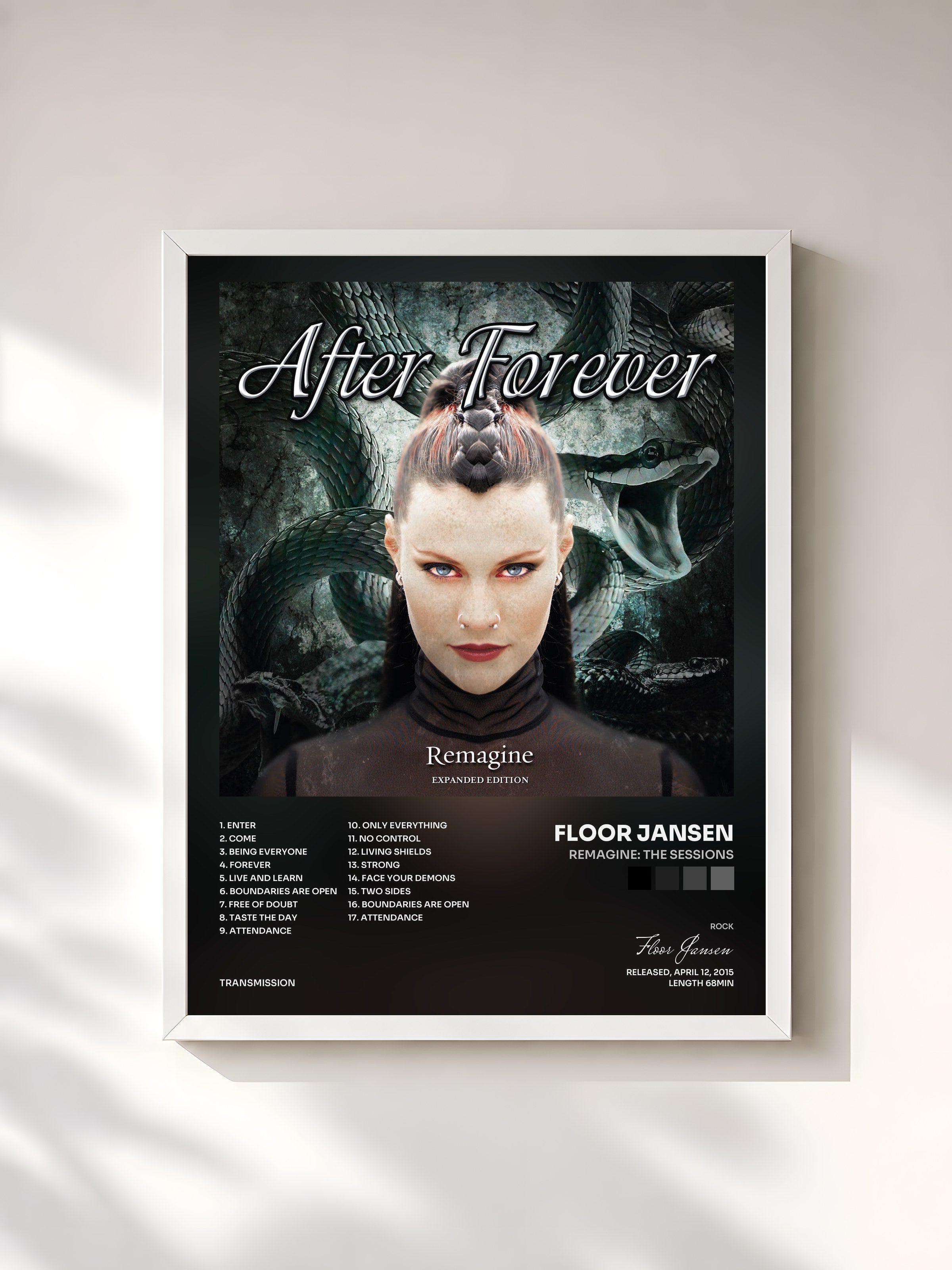 #blanc Tableau de l'album Remagine: The Sessions de Floor Jansen, cadre blanc, imprimé et encadré en France