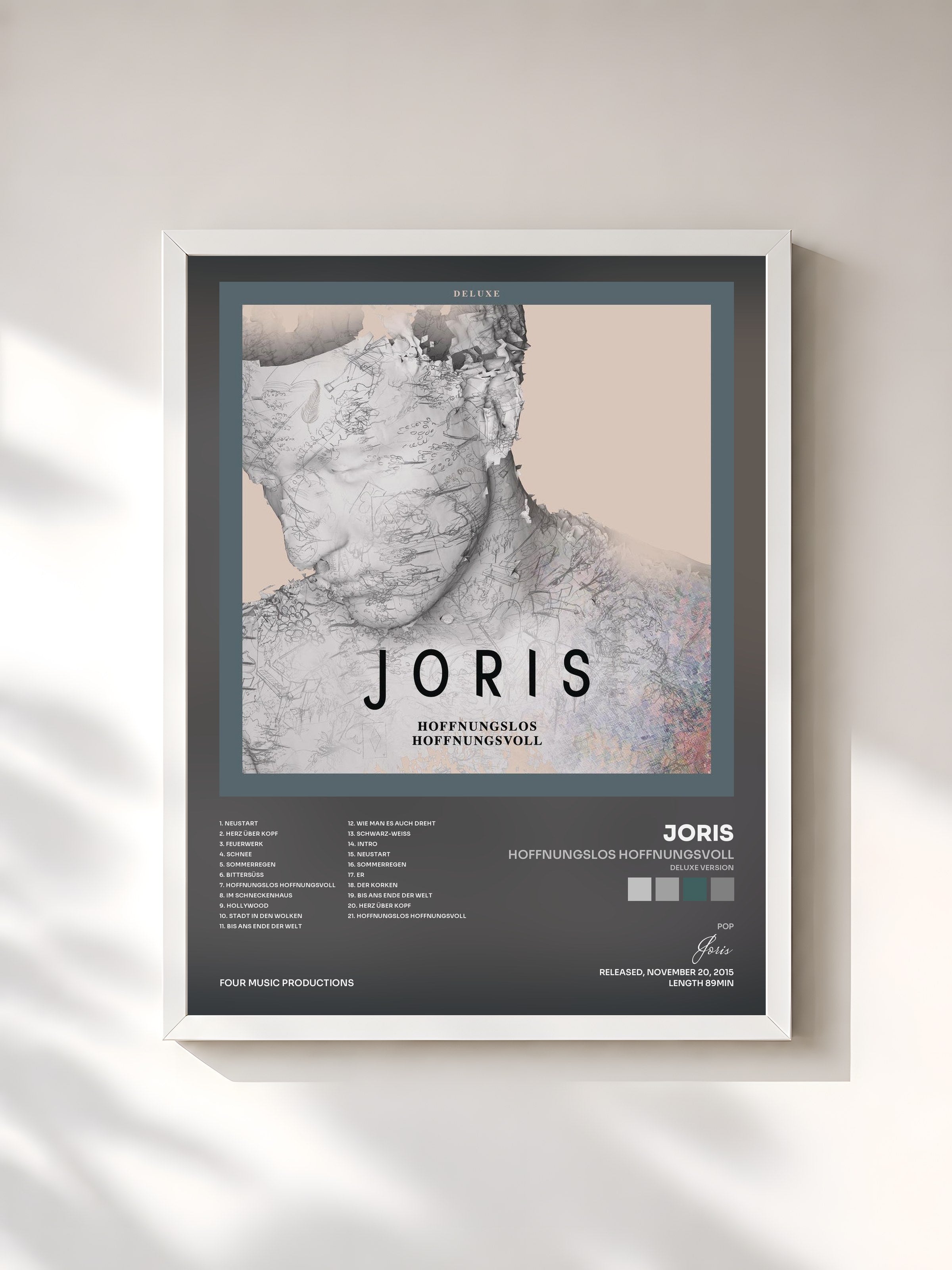 #blanc Tableau de l'album Hoffnungslos Hoffnungsvoll (Deluxe Version) de Joris, cadre blanc, imprimé et encadré en France
