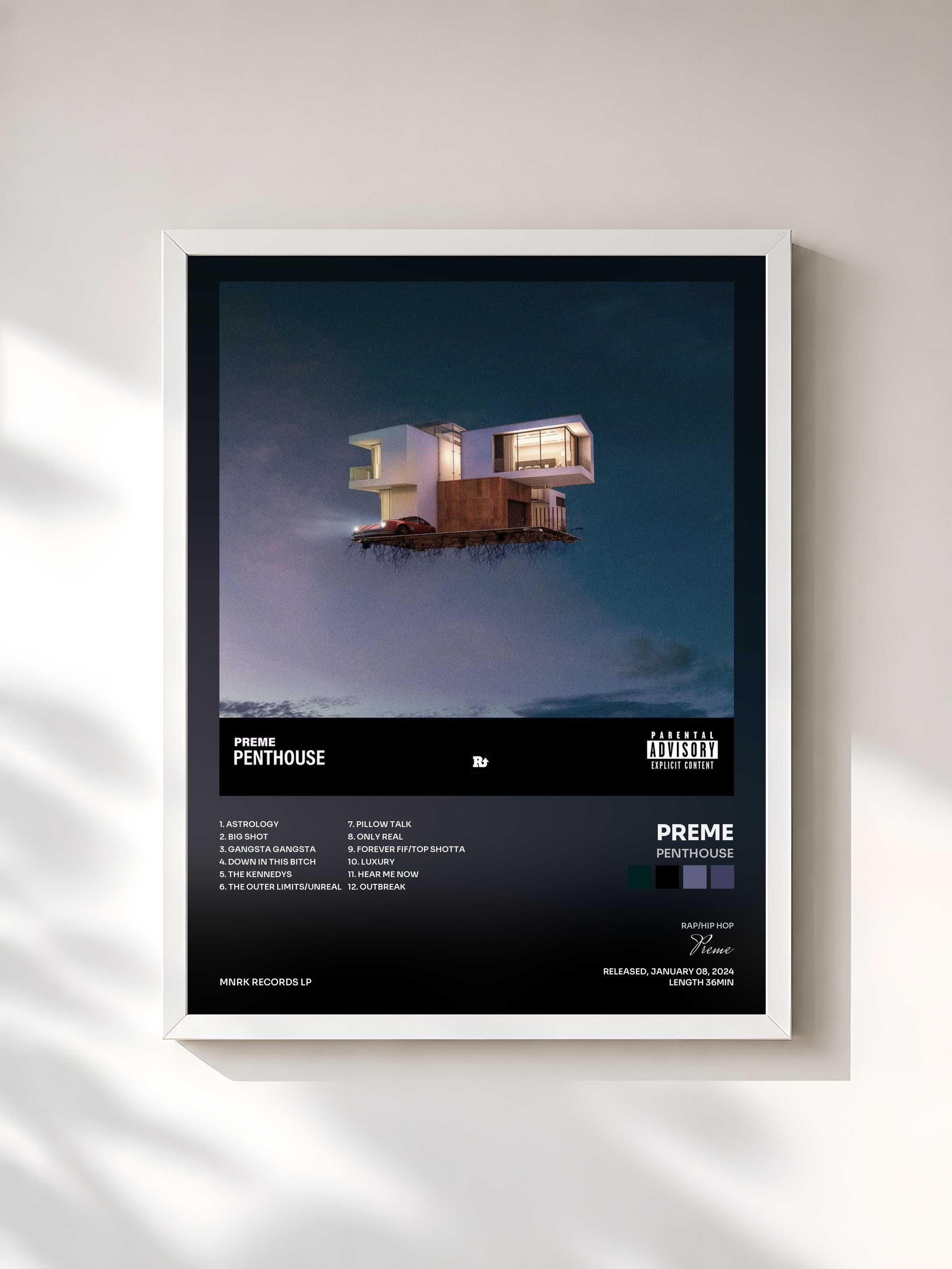 #blanc Tableau de l'album Penthouse de Preme, cadre blanc, imprimé et encadré en France