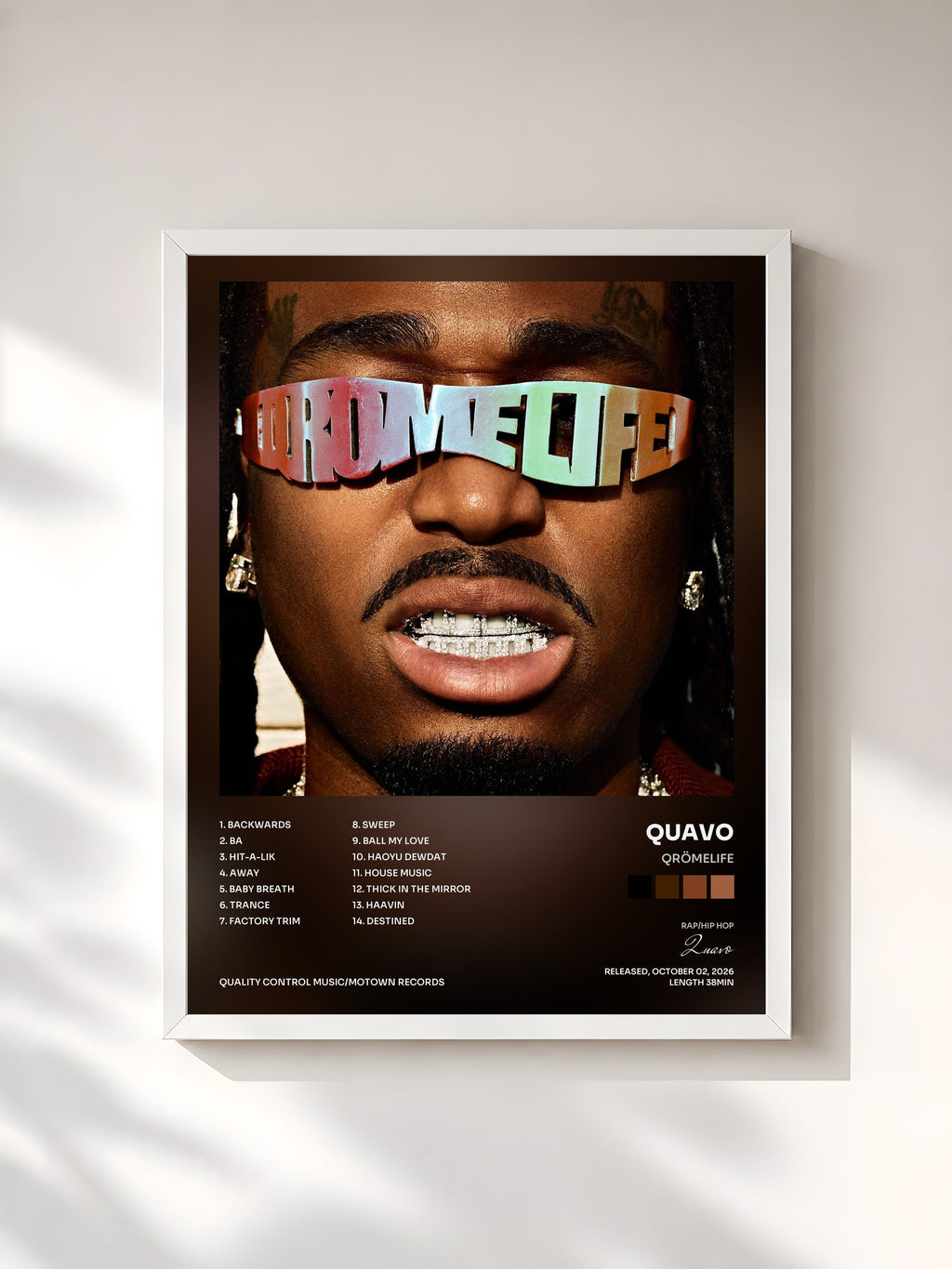 #blanc Tableau de l'album QRÖMELIFE de Quavo, cadre blanc, imprimé et encadré en France