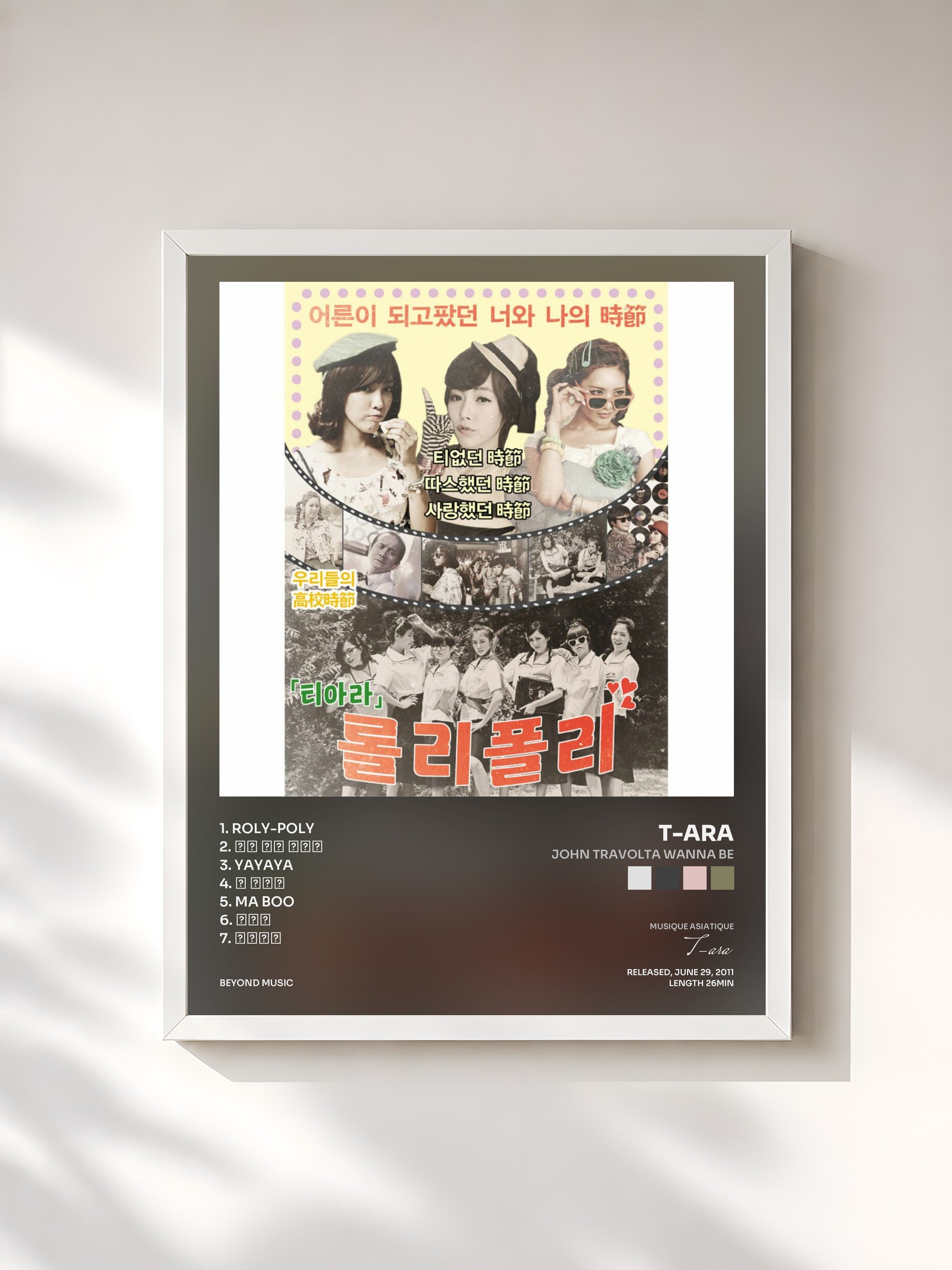 #blanc Tableau de l'album John Travolta Wanna Be de T-ara, cadre blanc, imprimé et encadré en France