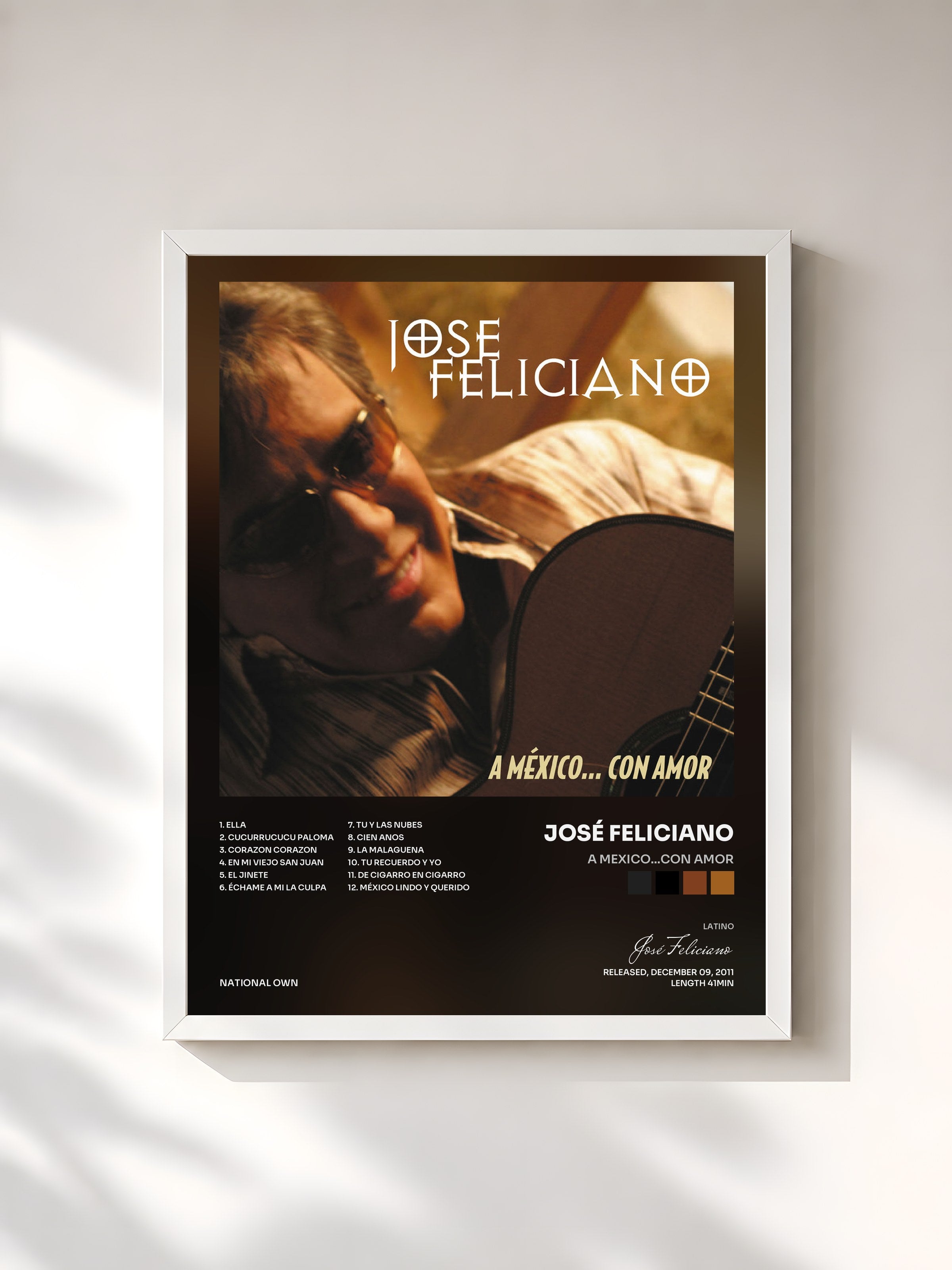 #blanc Tableau de l'album A Mexico...Con Amor de José Feliciano, cadre blanc, imprimé et encadré en France