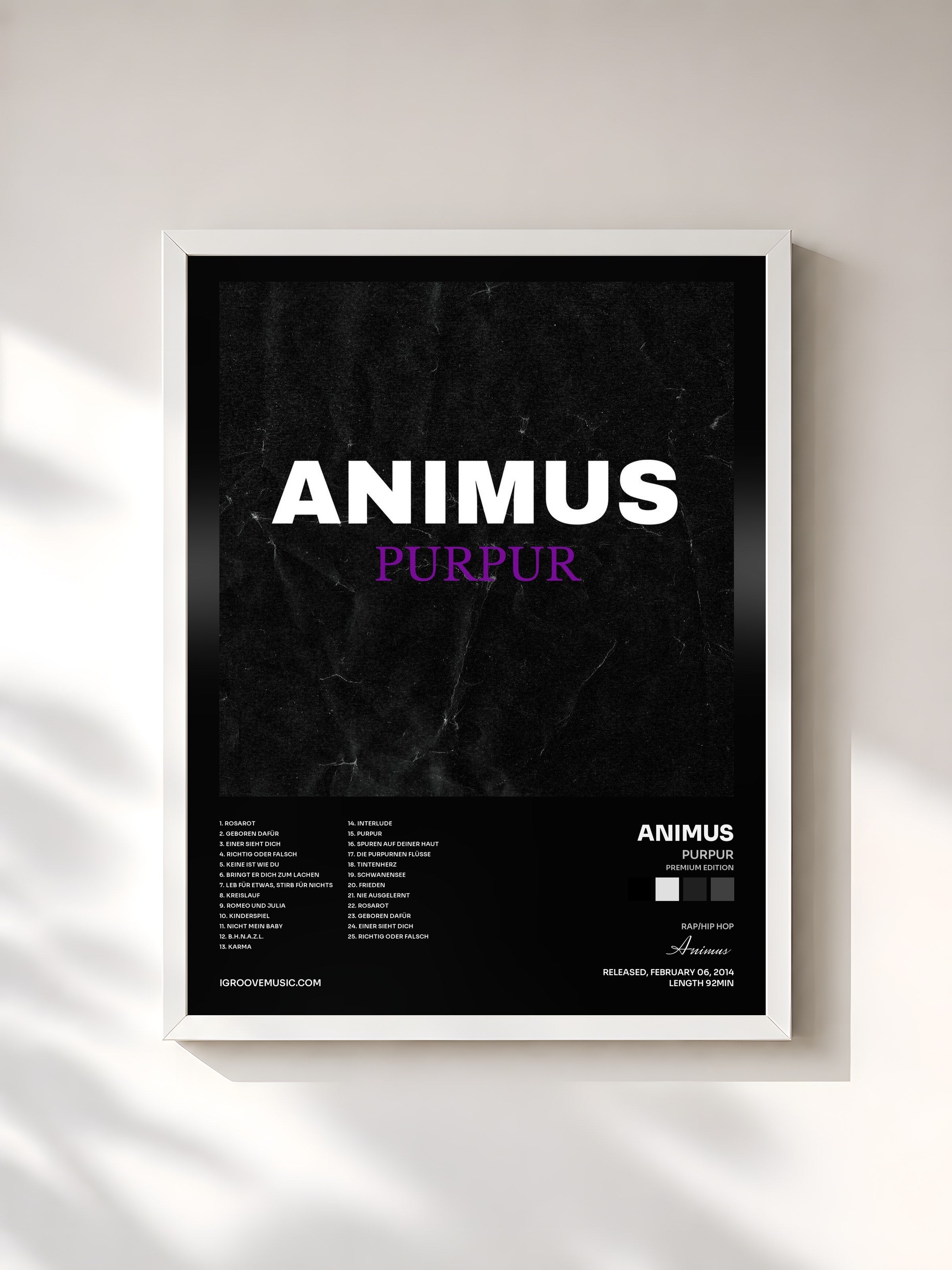 #blanc Tableau de l'album Purpur (Premium Edition) de Animus, cadre blanc, imprimé et encadré en France