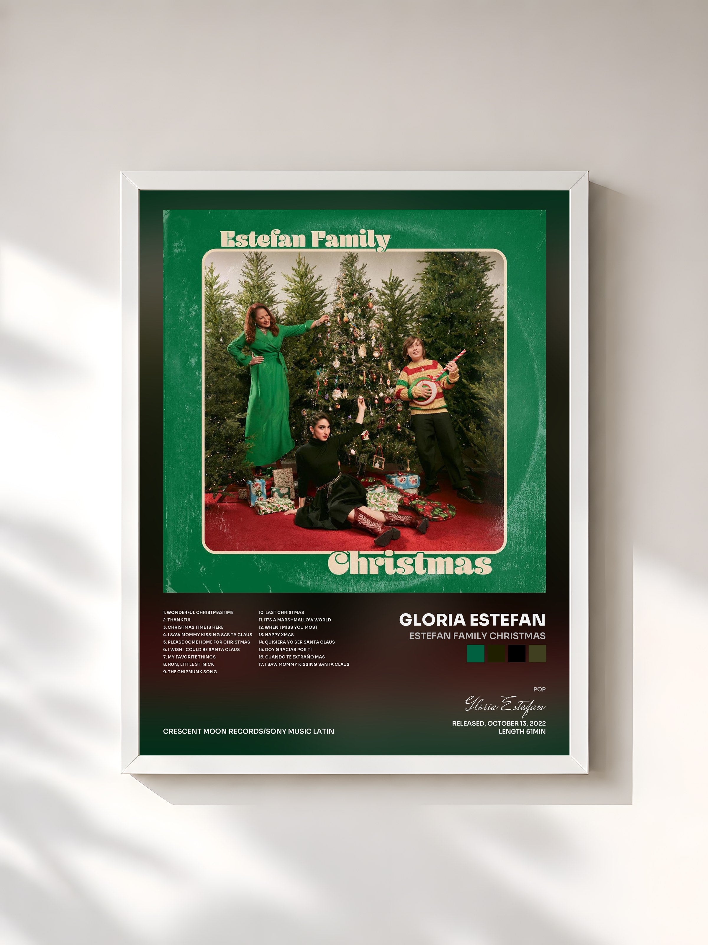 #blanc Tableau de l'album Estefan Family Christmas de Gloria Estefan, cadre blanc, imprimé et encadré en France