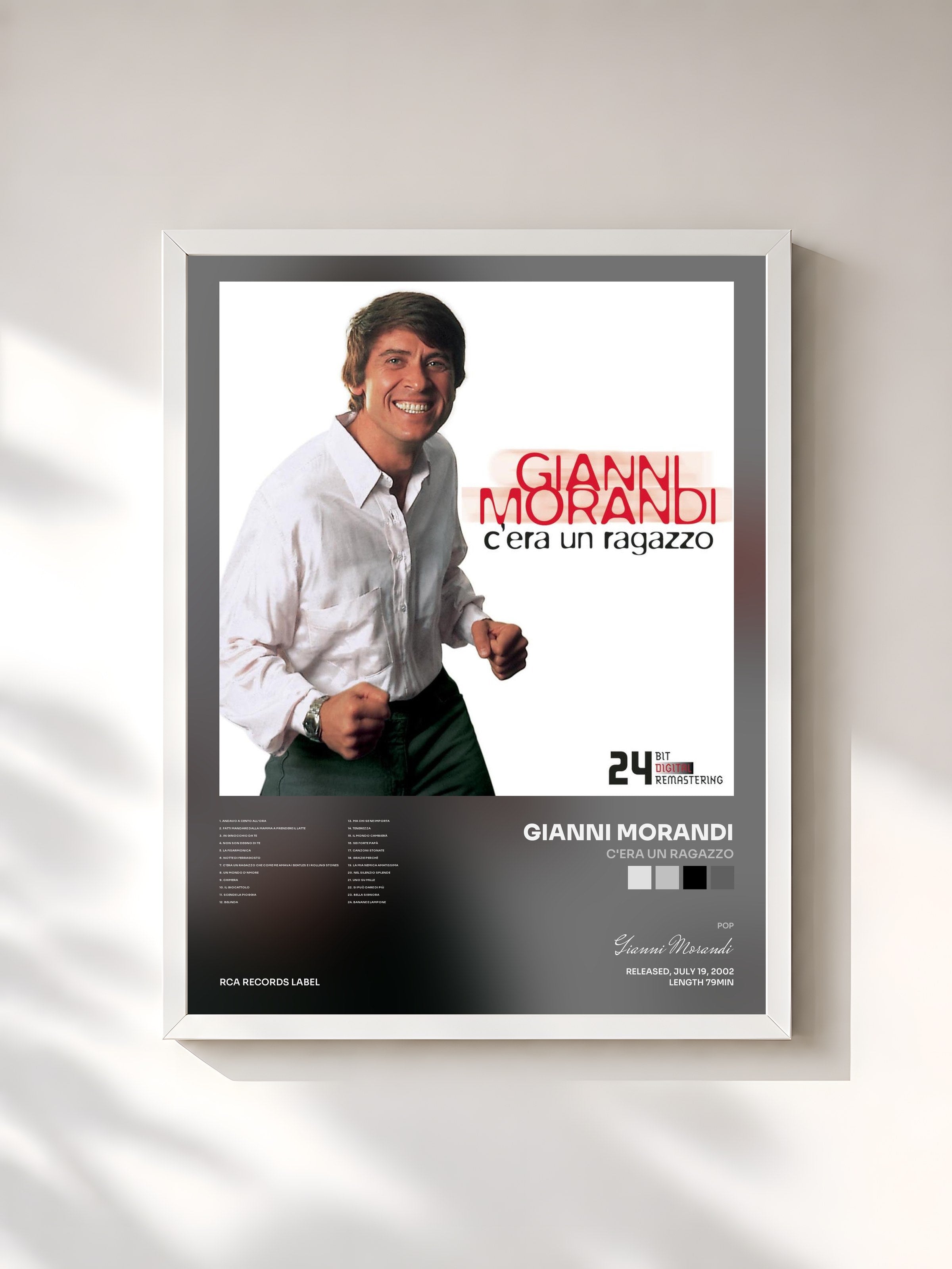 #blanc Tableau de l'album C'era Un Ragazzo de Gianni Morandi, cadre blanc, imprimé et encadré en France