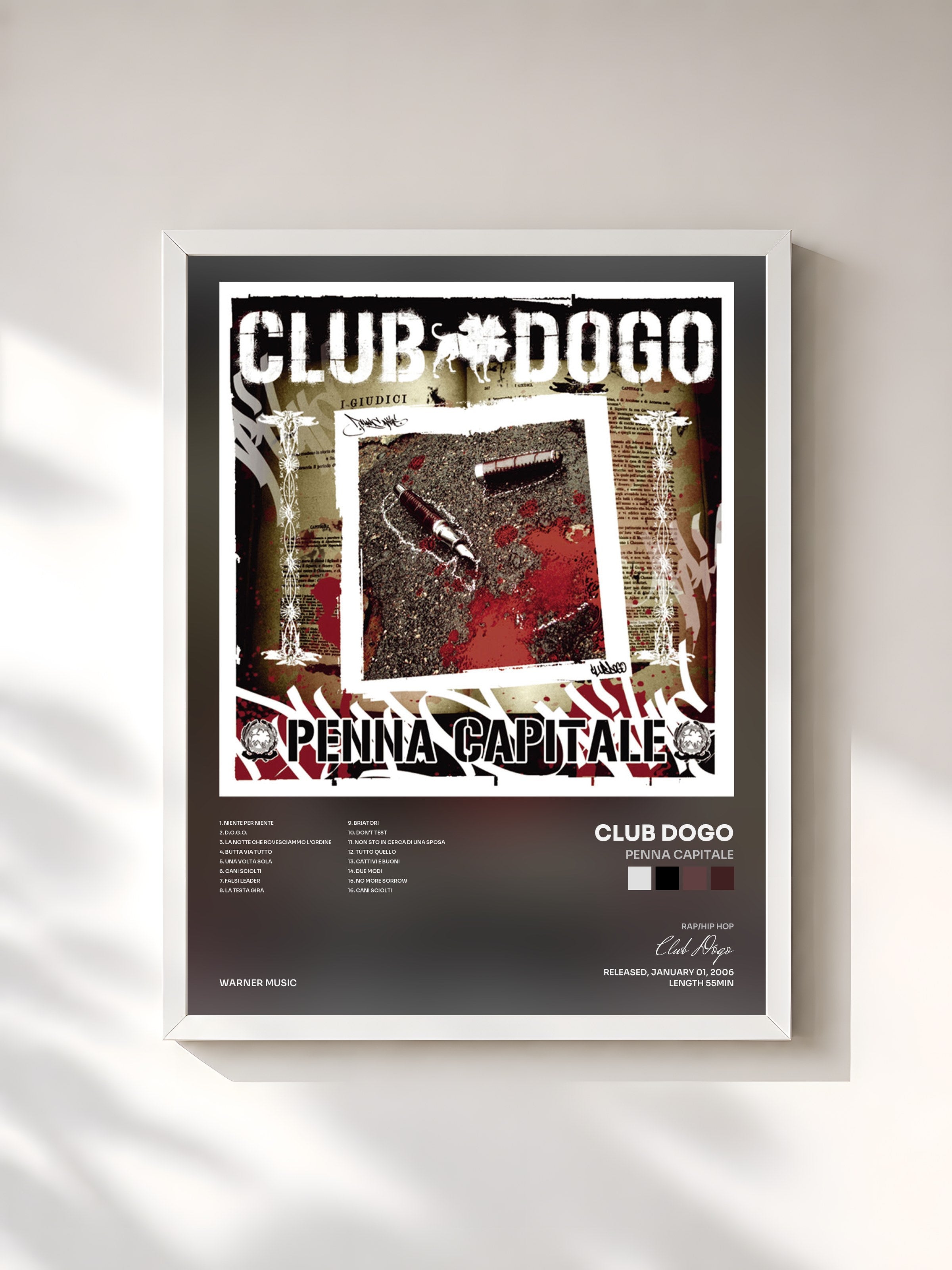 #blanc Tableau de l'album Penna Capitale de Club Dogo, cadre blanc, imprimé et encadré en France