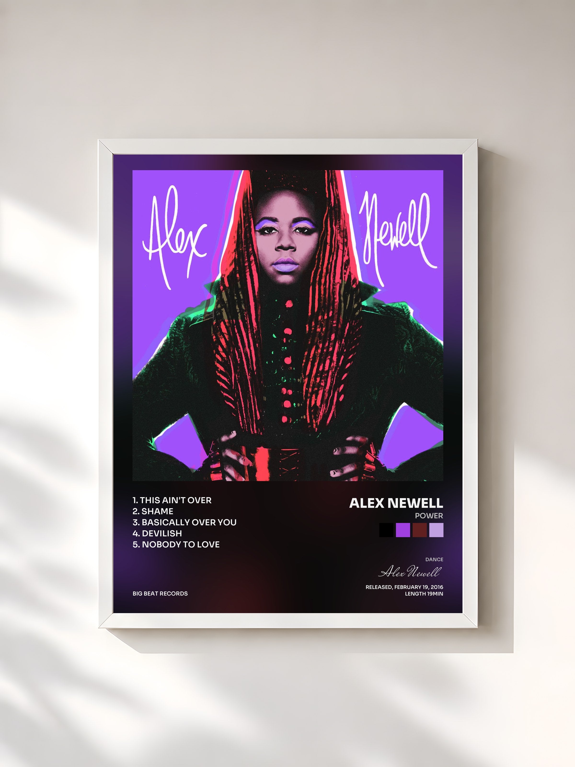 #blanc Tableau de l'album POWER de Alex Newell, cadre blanc, imprimé et encadré en France