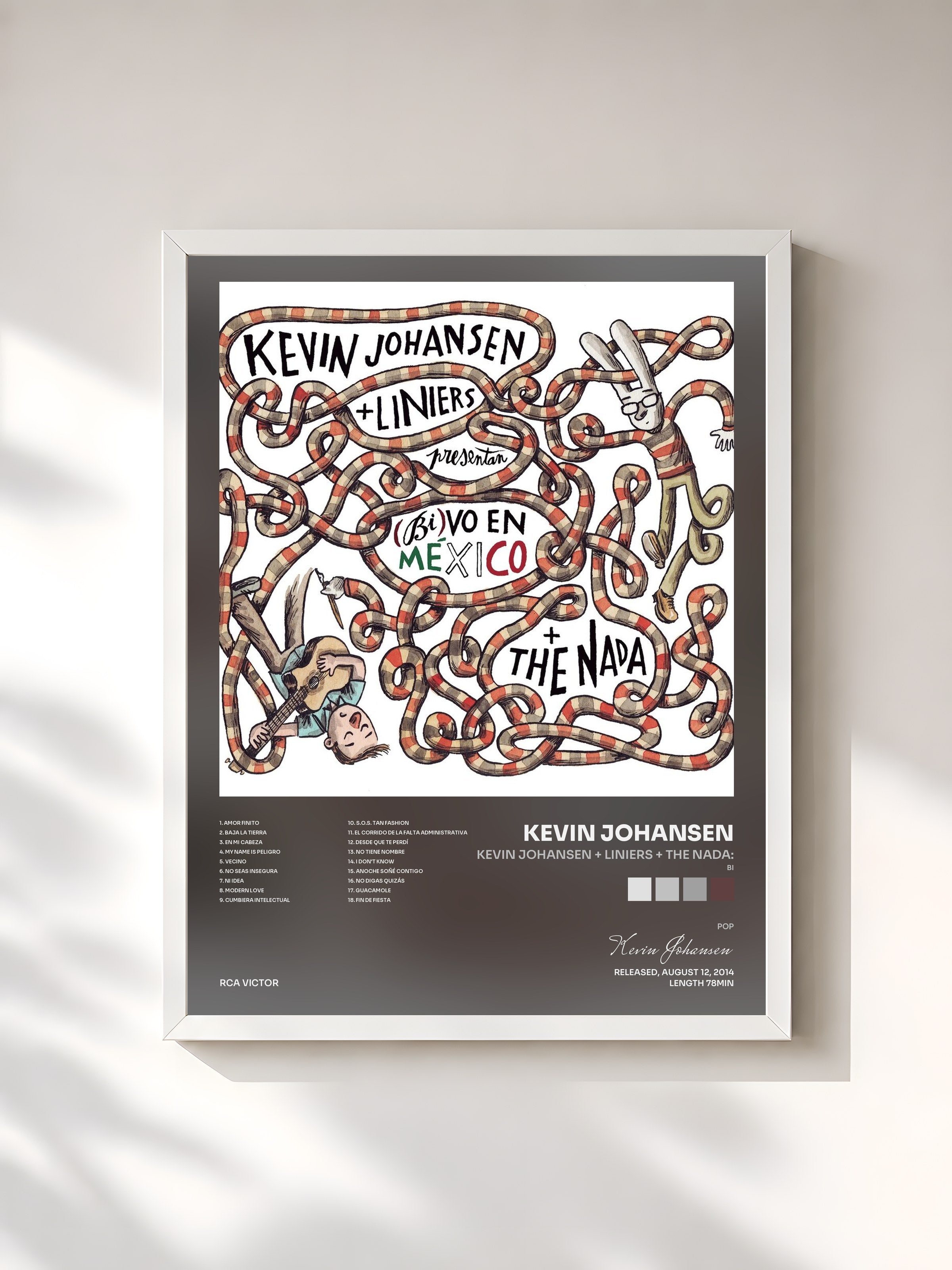 #blanc Tableau de l'album Kevin Johansen + Liniers + The Nada: (Bi)vo en México de Kevin Johansen, cadre blanc, imprimé et encadré en France