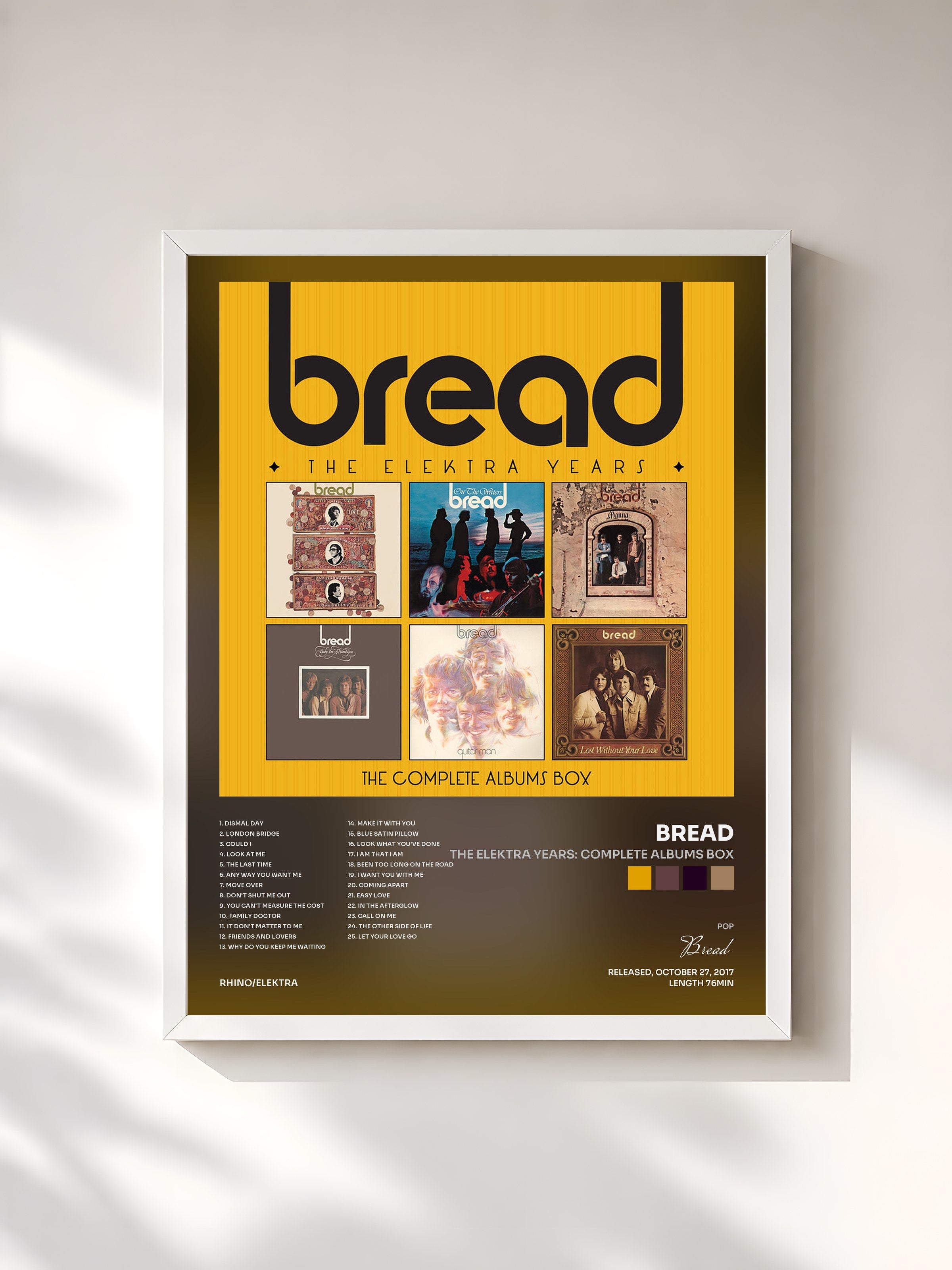 #blanc Tableau de l'album The Elektra Years: Complete Albums Box de Bread, cadre blanc, imprimé et encadré en France