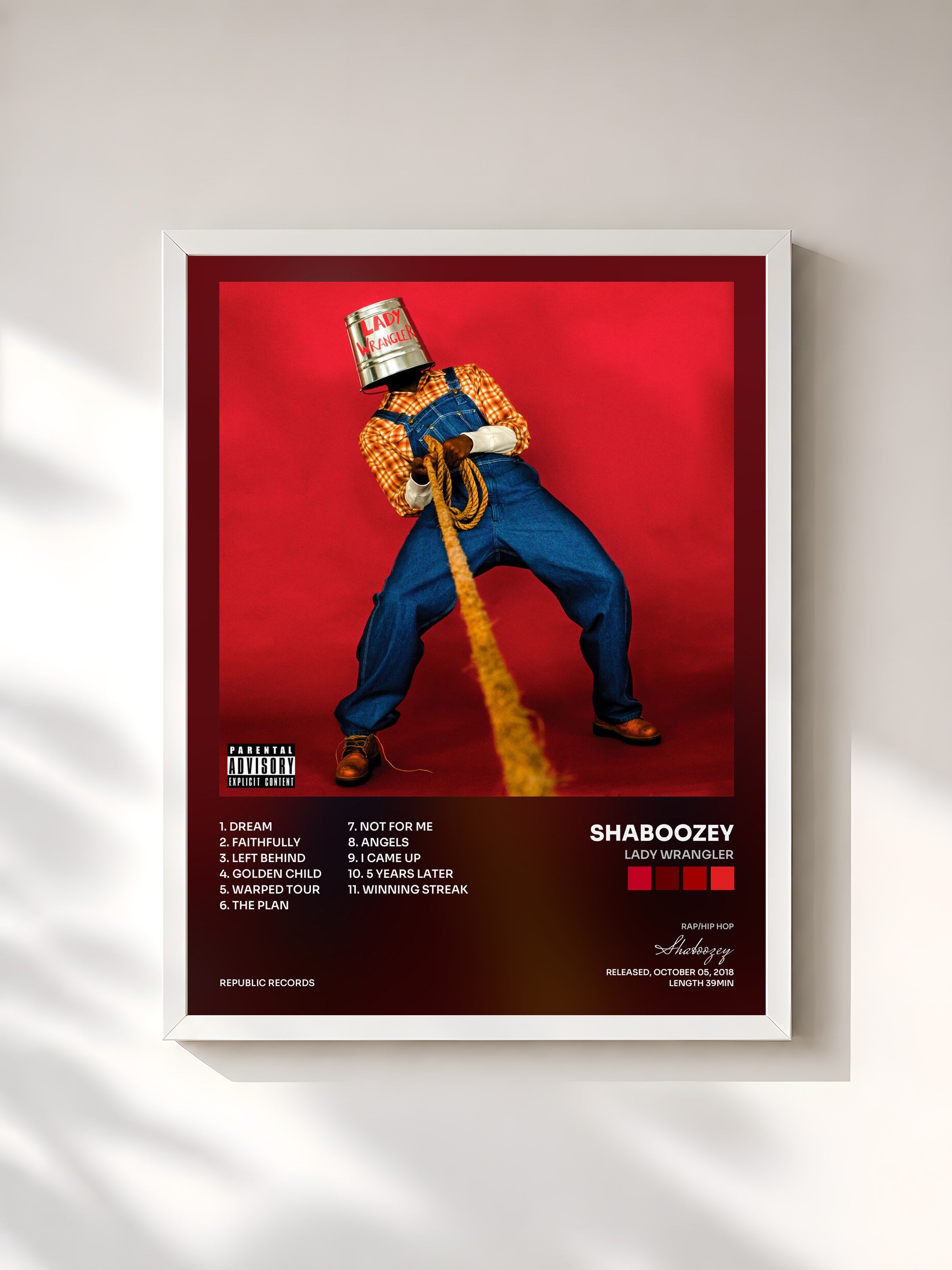 #blanc Tableau de l'album Lady Wrangler de Shaboozey, cadre blanc, imprimé et encadré en France