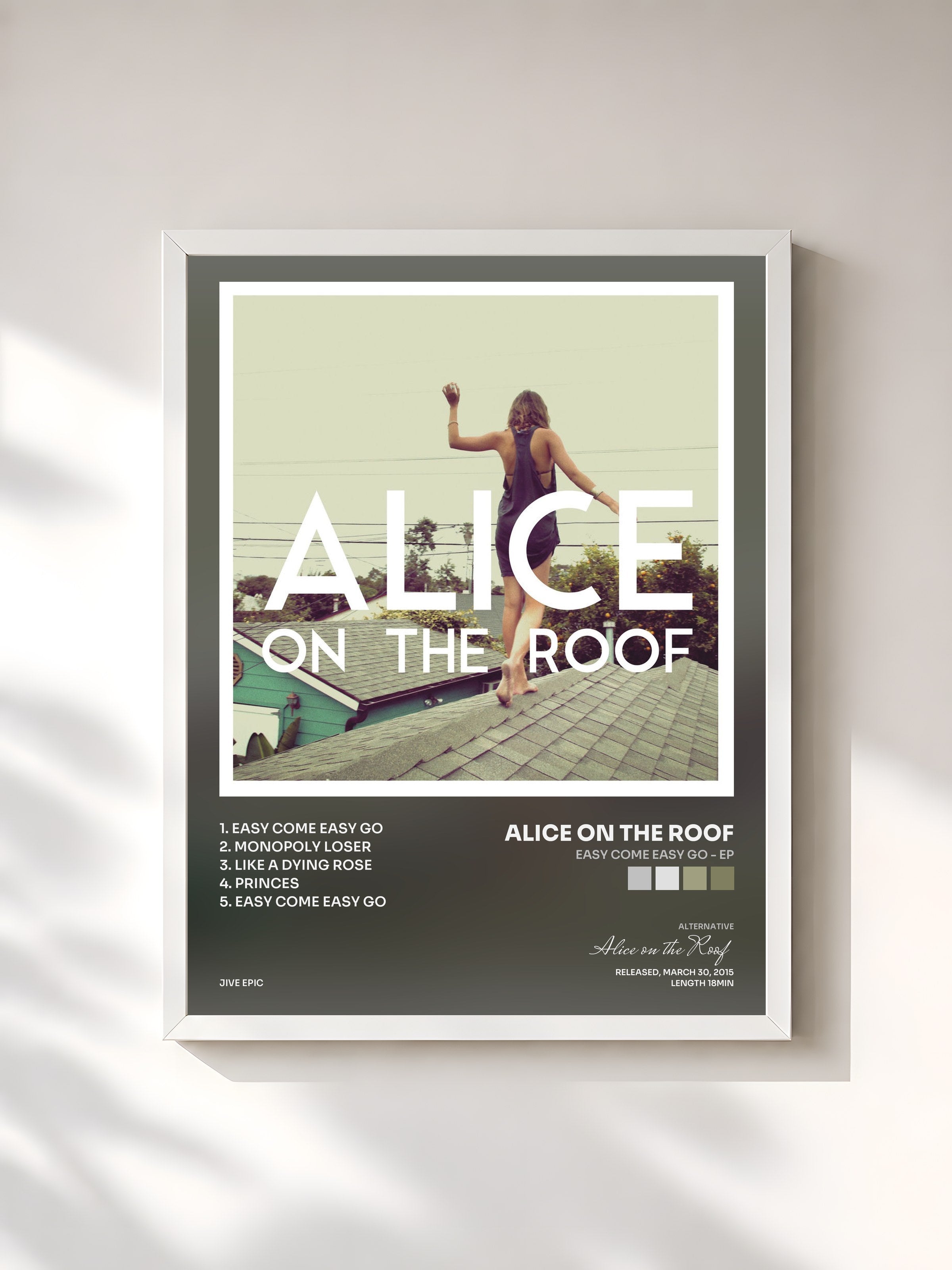 #blanc Tableau de l'album Easy Come Easy Go - EP de Alice on the Roof, cadre blanc, imprimé et encadré en France