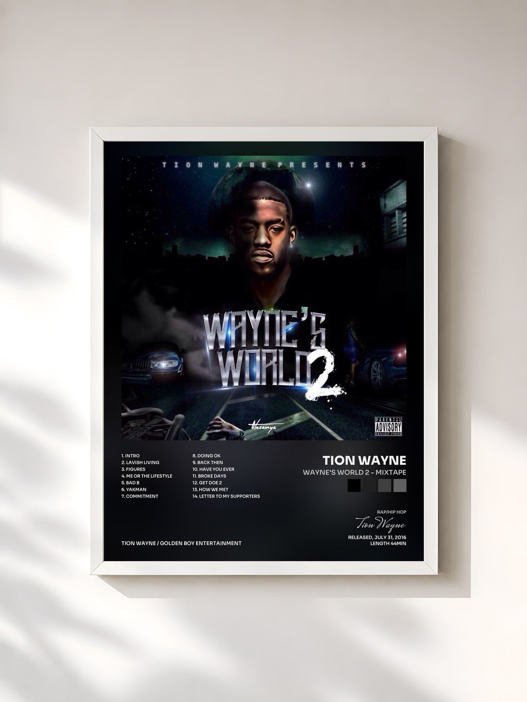 #blanc Tableau de l'album Wayne's World 2 - Mixtape de Tion Wayne, cadre blanc, imprimé et encadré en France