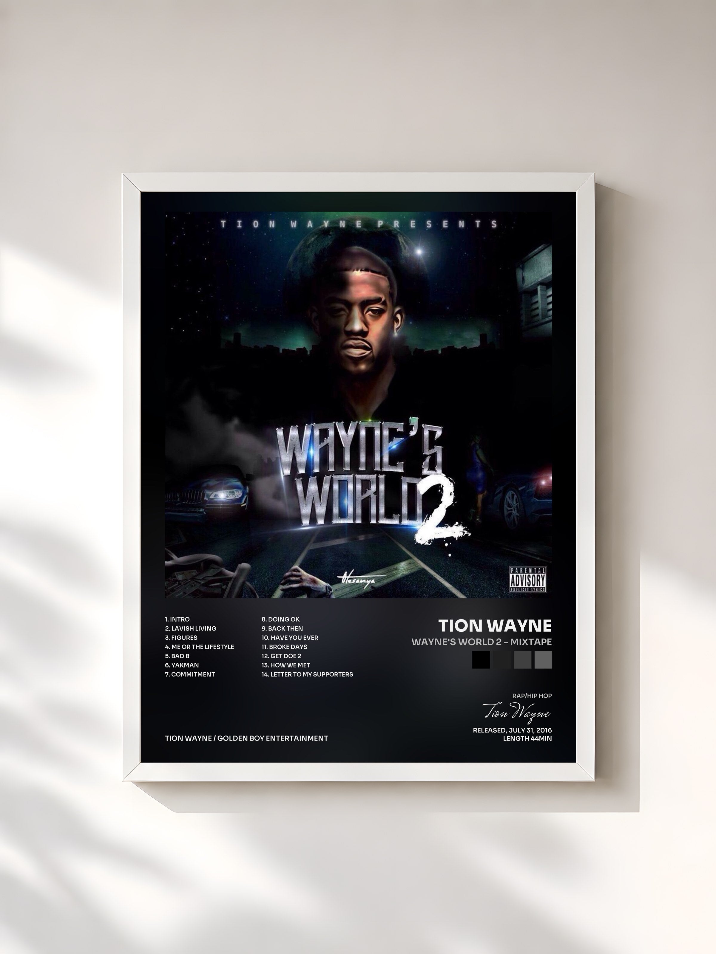 #blanc Tableau de l'album Wayne's World 2 - Mixtape de Tion Wayne, cadre blanc, imprimé et encadré en France