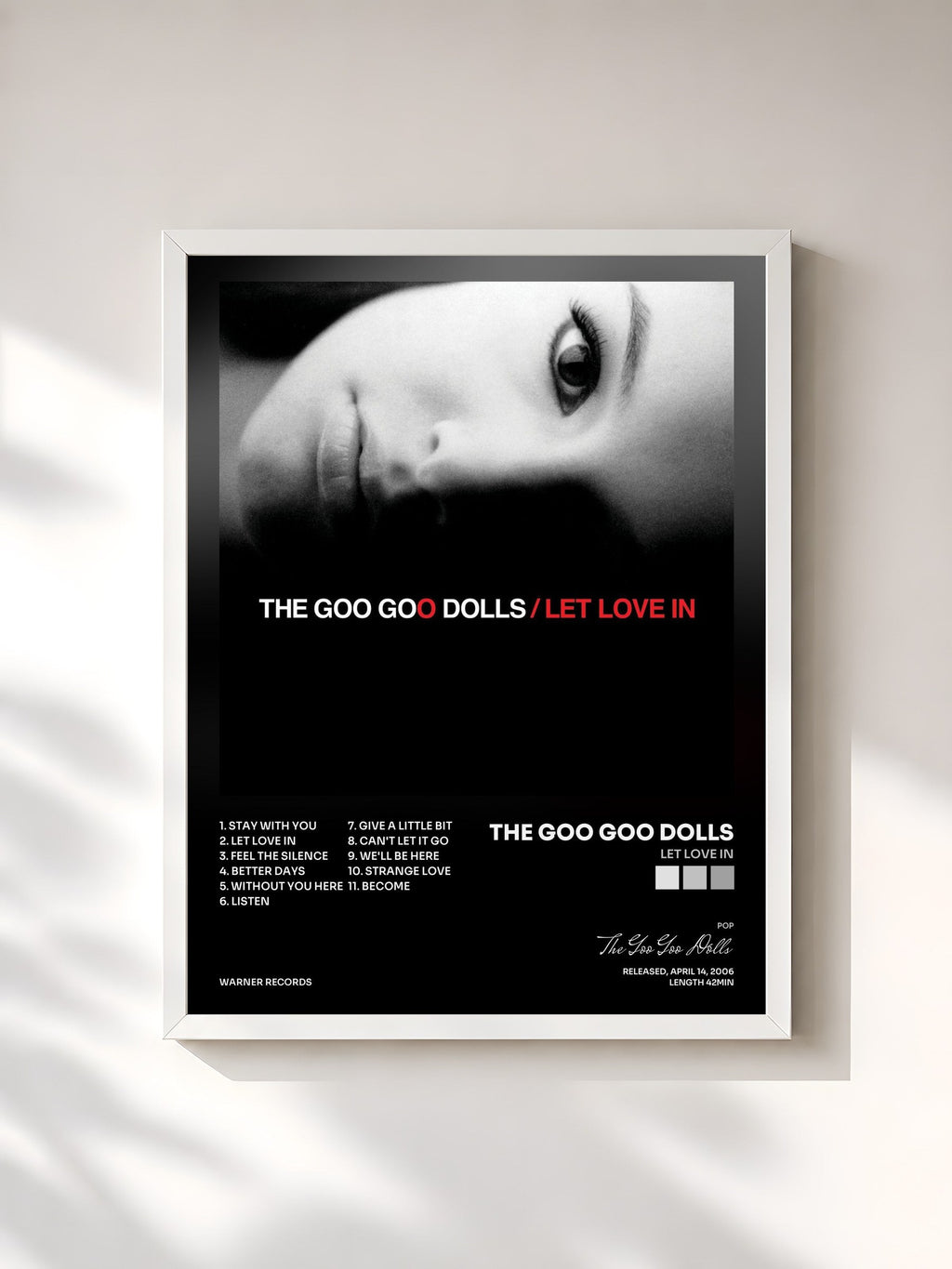 #blanc Let Love In di The Goo Goo Dolls in stampa incorniciata, cornice bianca, stampata e incorniciata in Francia