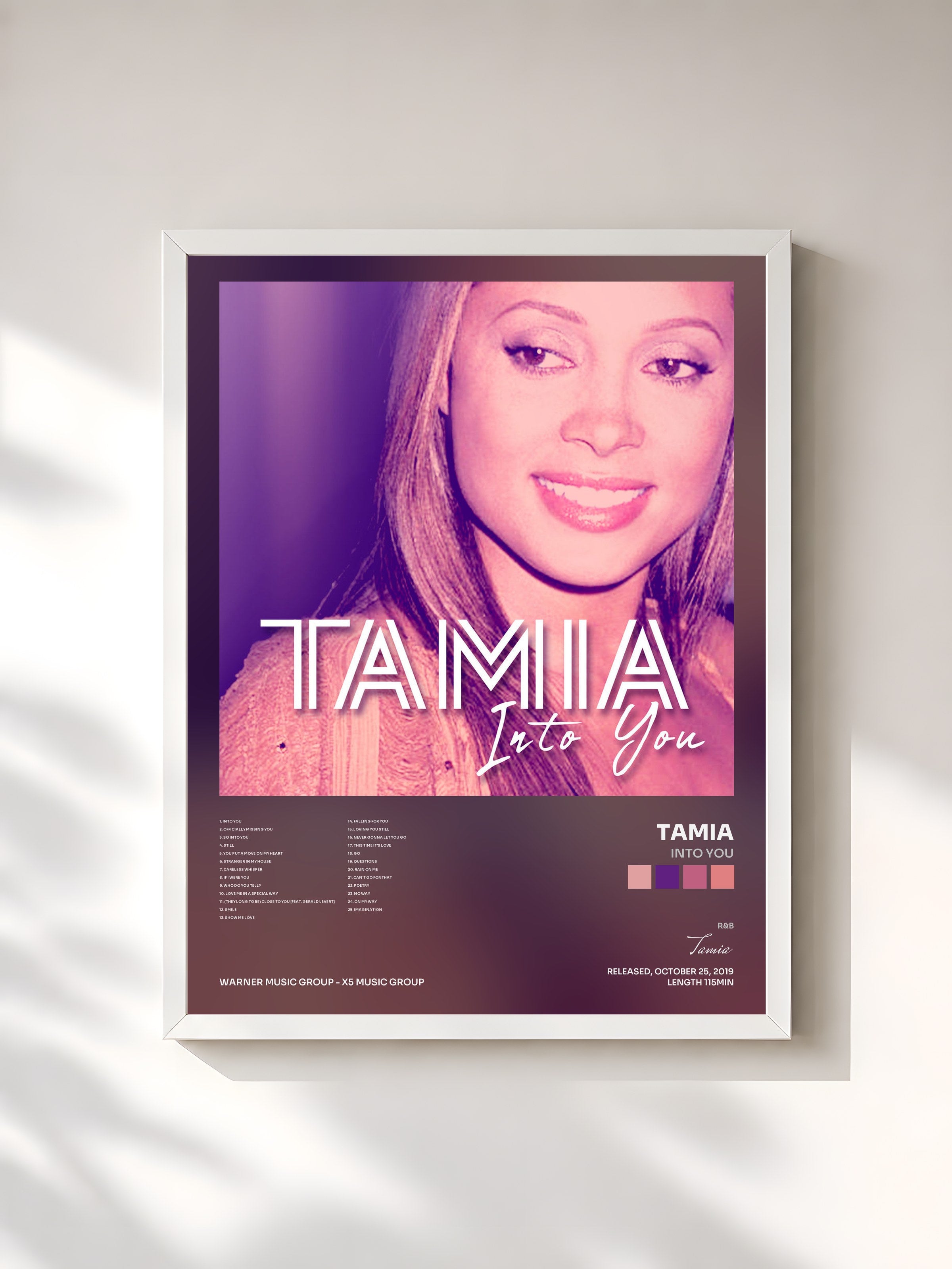 #blanc Tableau de l'album Into You de Tamia, cadre blanc, imprimé et encadré en France