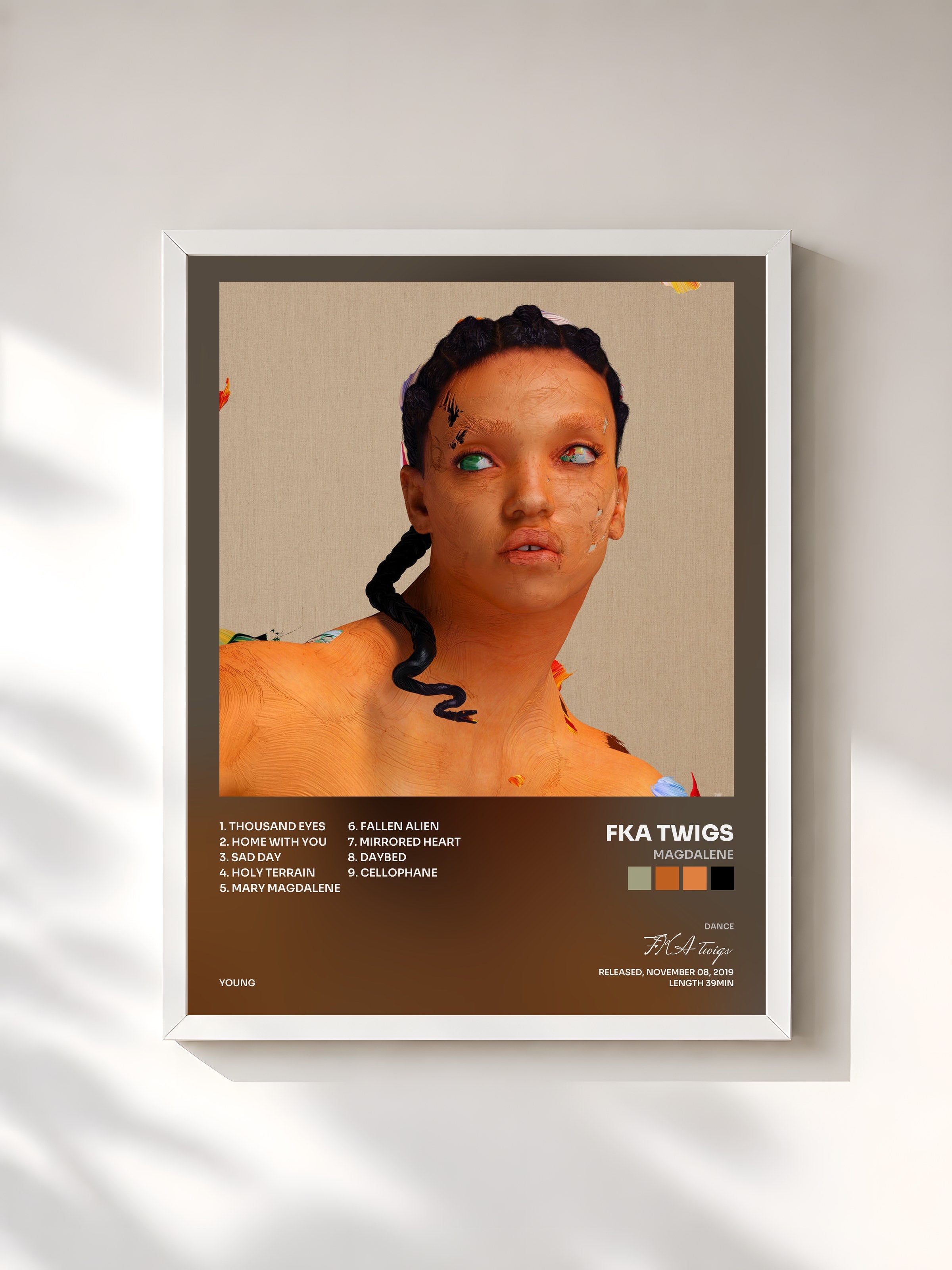 #blanc Tableau de l'album MAGDALENE de FKA twigs, cadre blanc, imprimé et encadré en France