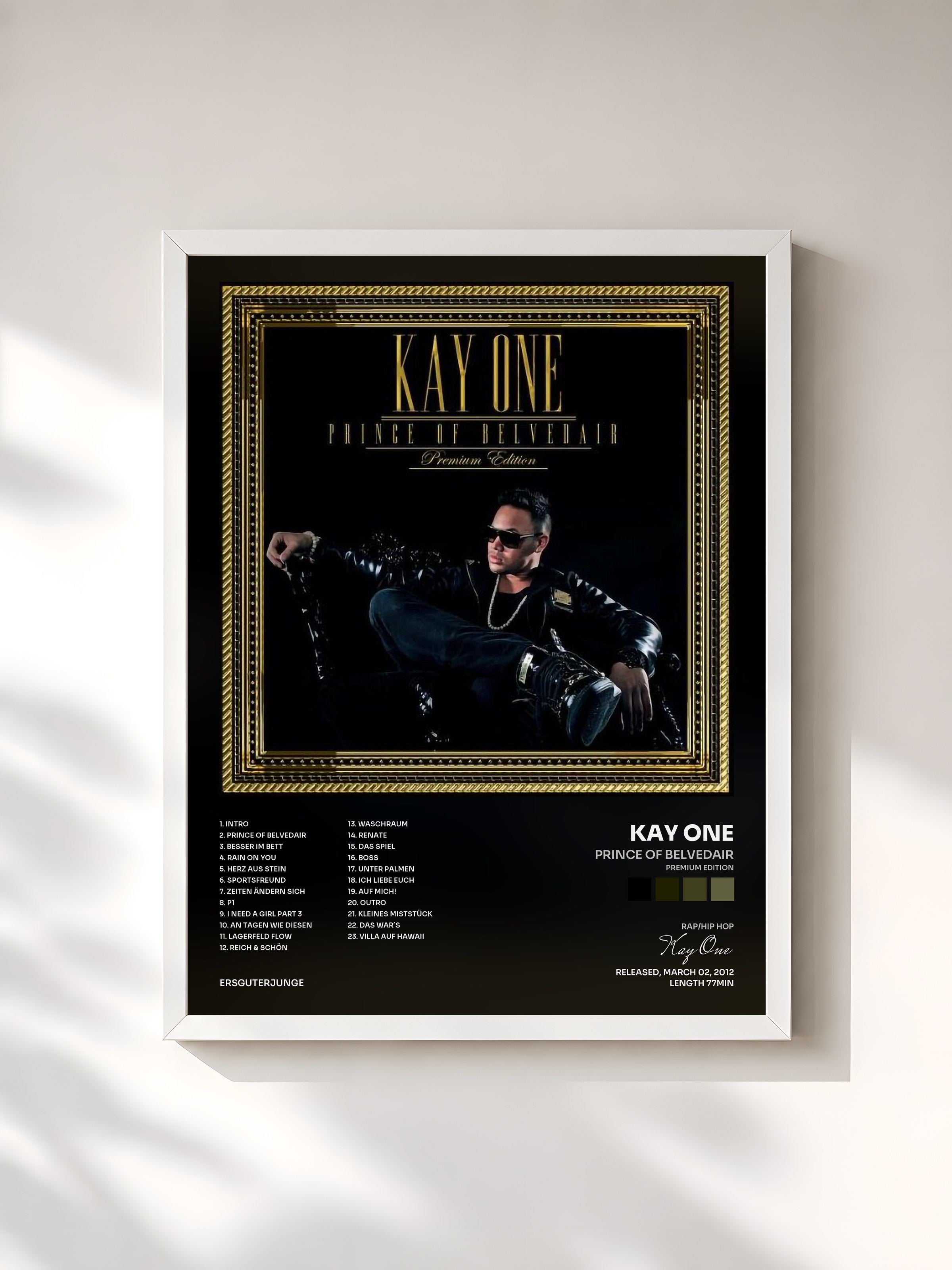 #blanc Tableau de l'album Prince of Belvedair (Premium Edition) de Kay One, cadre blanc, imprimé et encadré en France