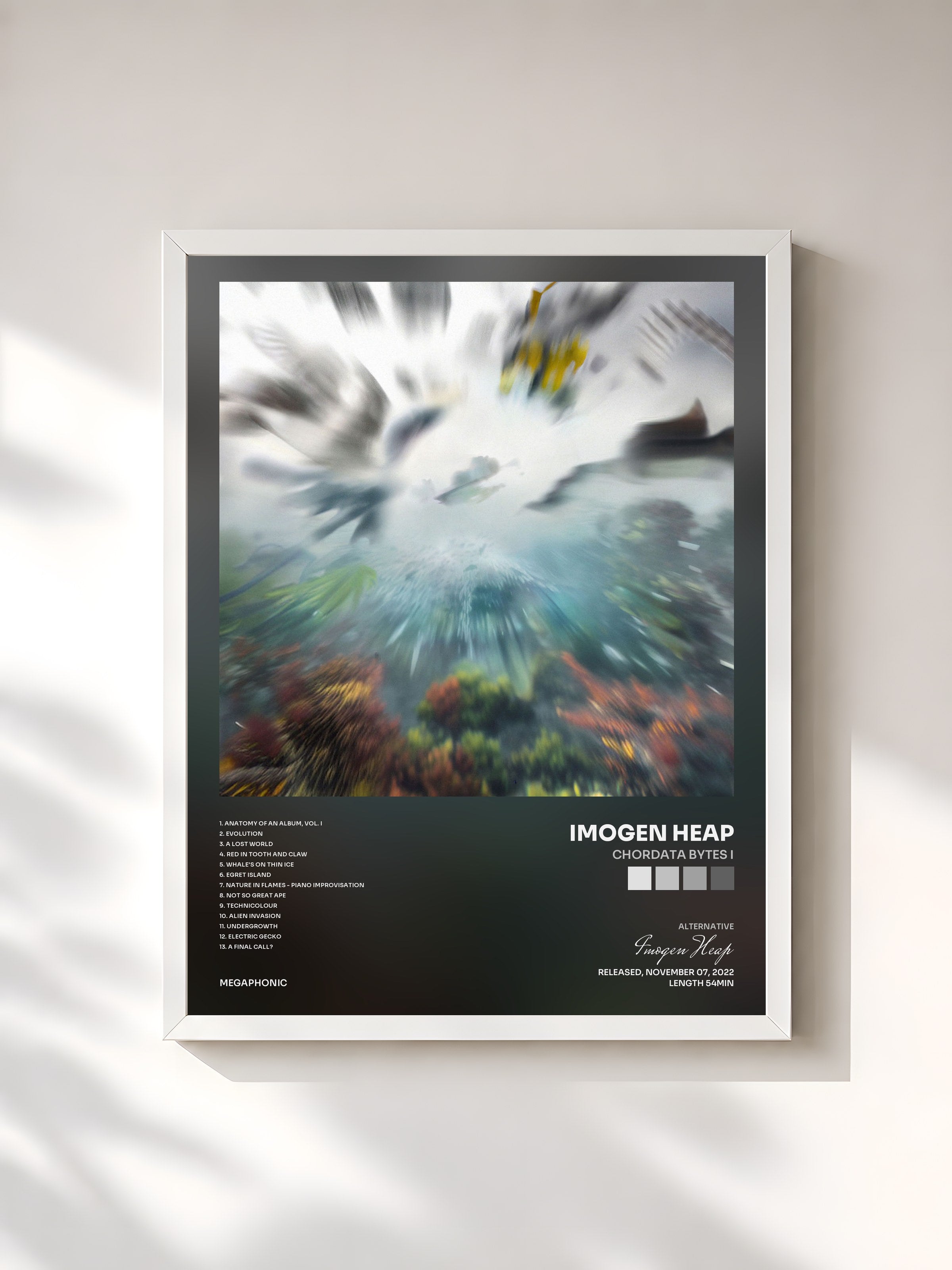 #blanc Tableau de l'album Chordata Bytes I de Imogen Heap, cadre blanc, imprimé et encadré en France