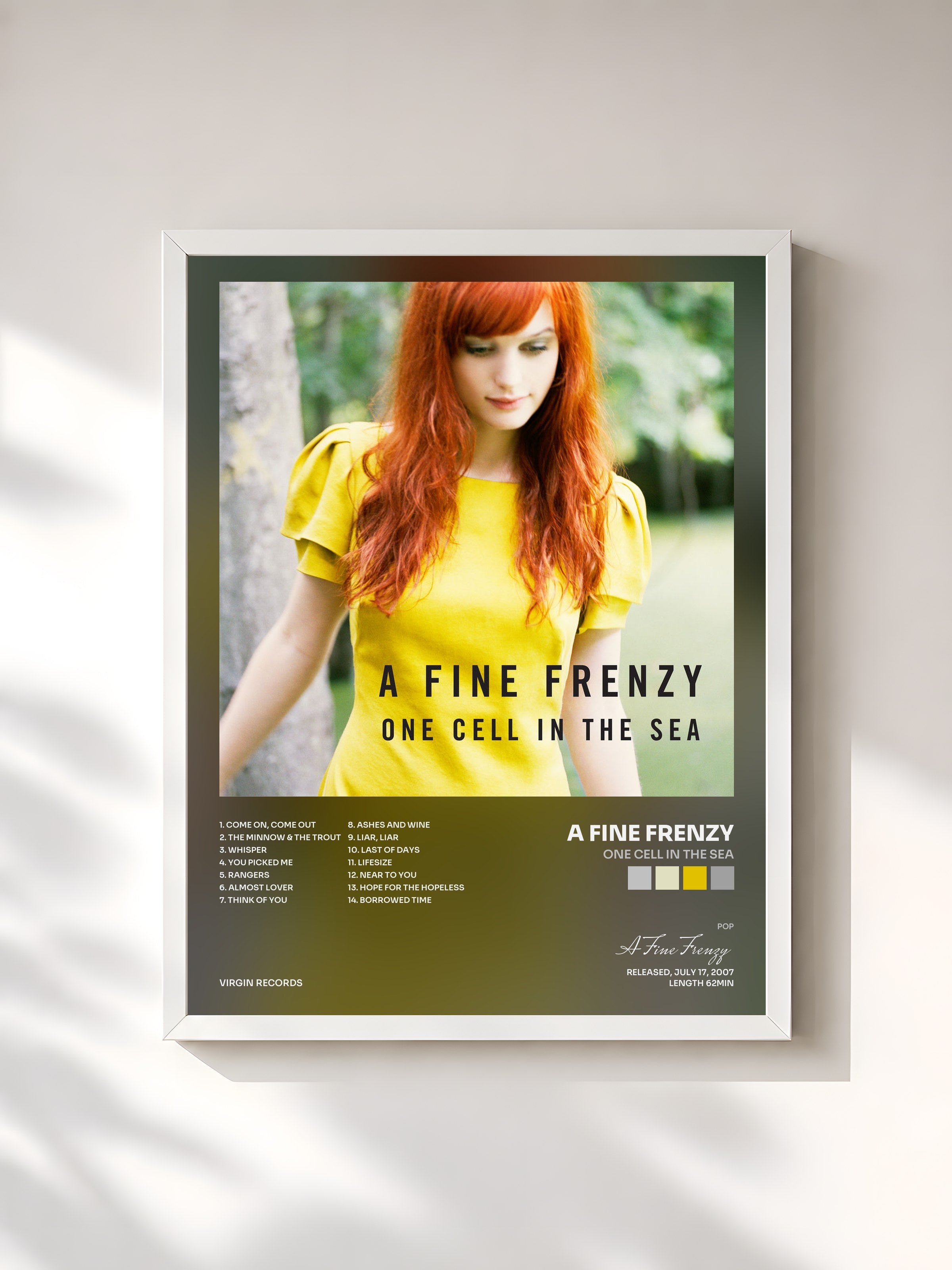 #blanc Tableau de l'album One Cell In The Sea de A Fine Frenzy, cadre blanc, imprimé et encadré en France
