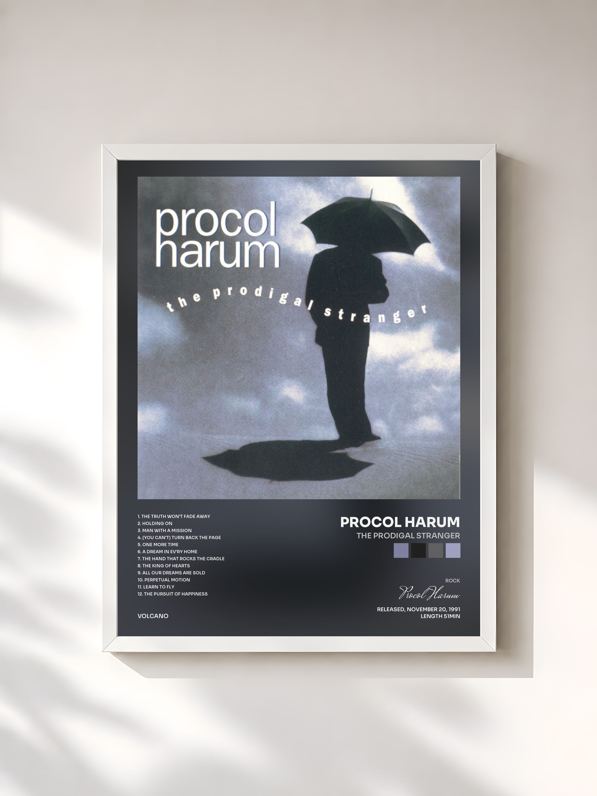 #blanc Tableau de l'album The Prodigal Stranger de Procol Harum, cadre blanc, imprimé et encadré en France