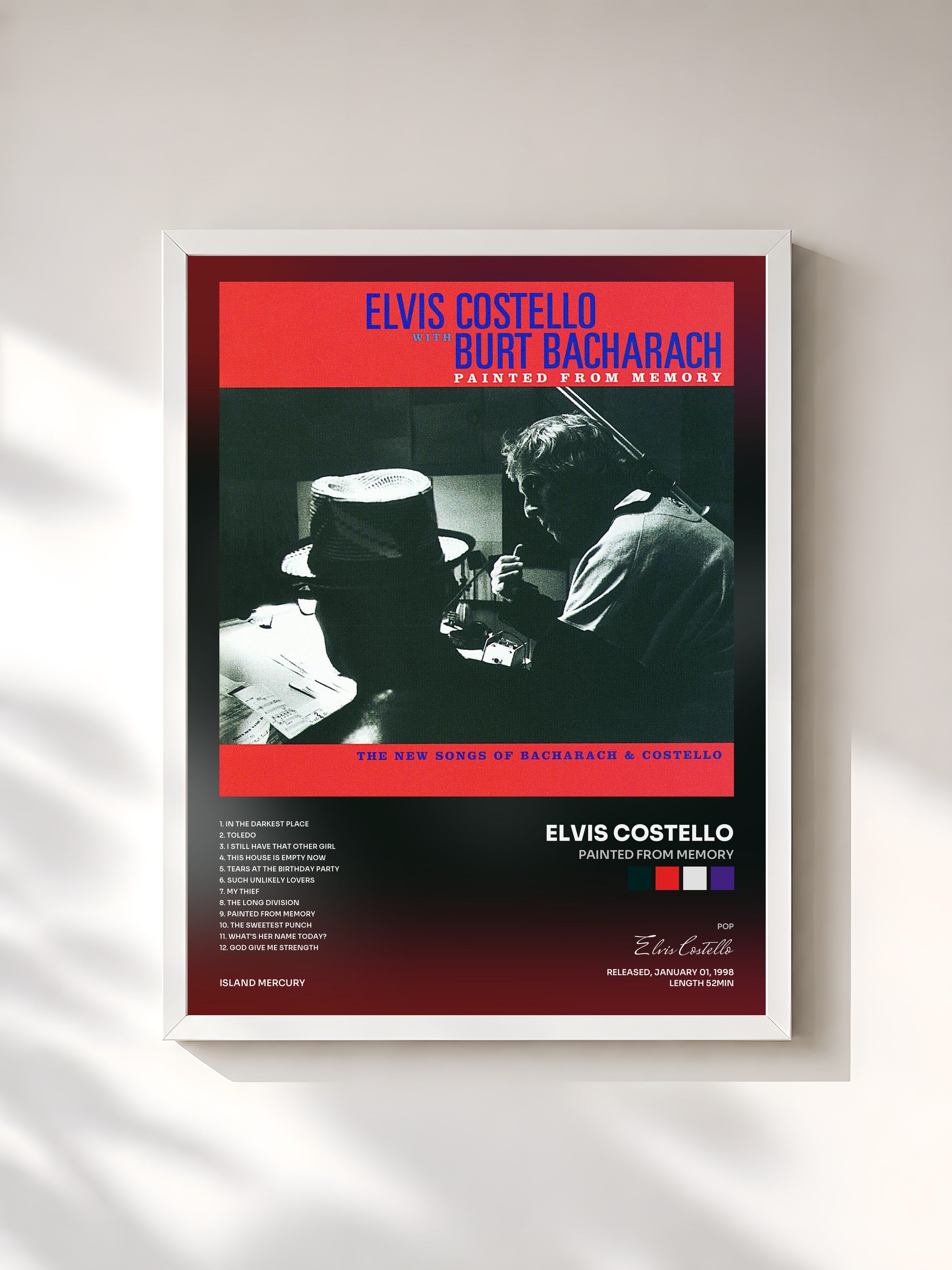 #blanc Tableau de l'album Painted From Memory de Elvis Costello, cadre blanc, imprimé et encadré en France