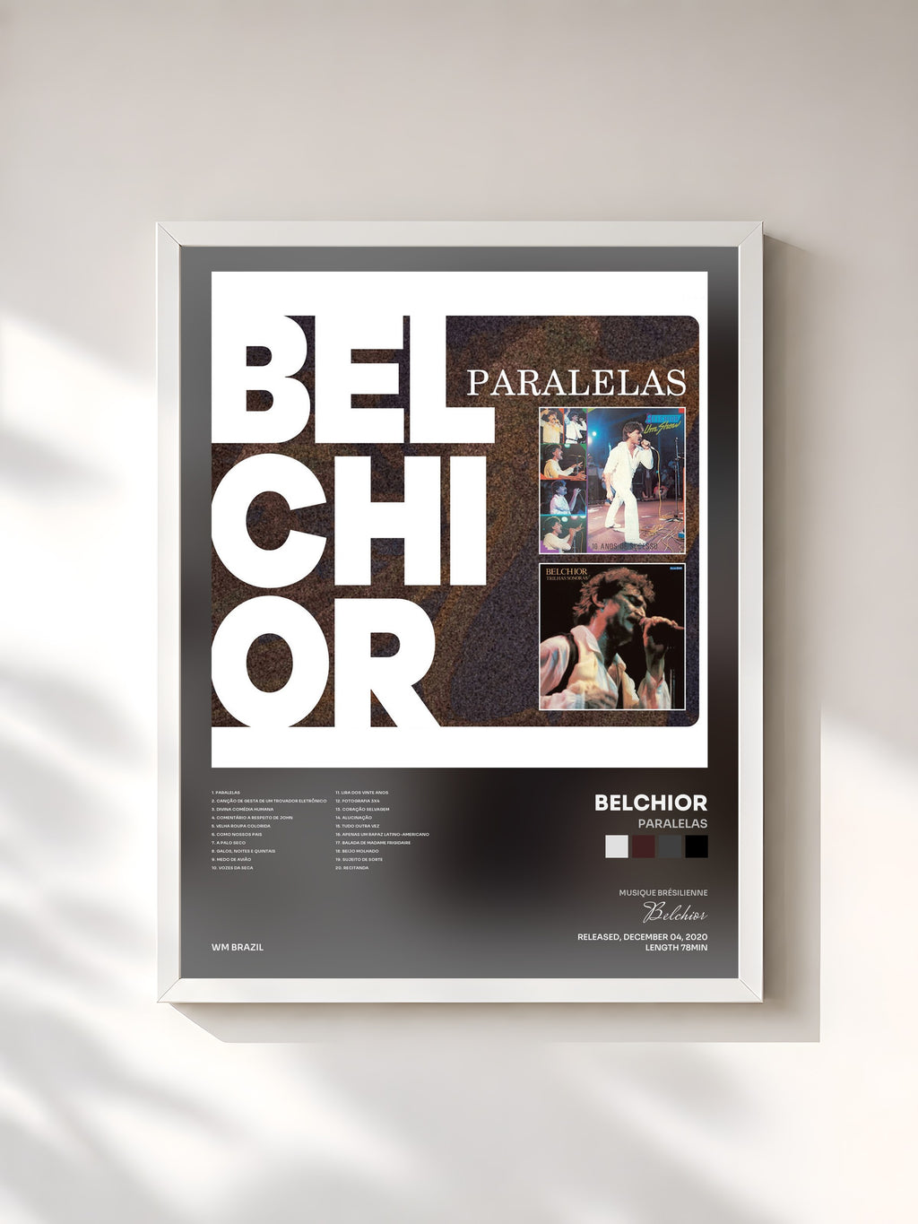 #blanc Tableau de l'album Paralelas de Belchior, cadre blanc, imprimé et encadré en France