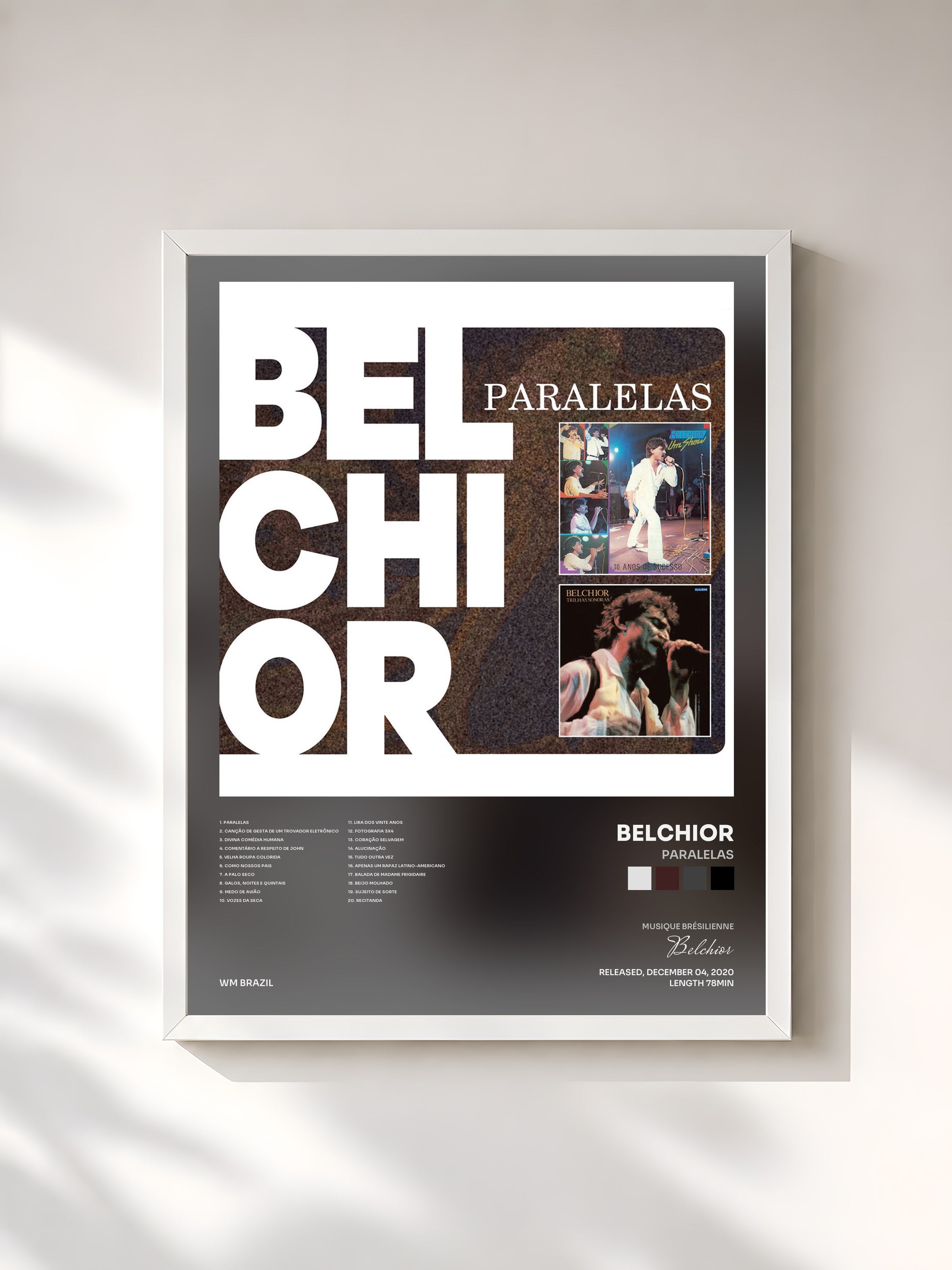 #blanc Tableau de l'album Paralelas de Belchior, cadre blanc, imprimé et encadré en France