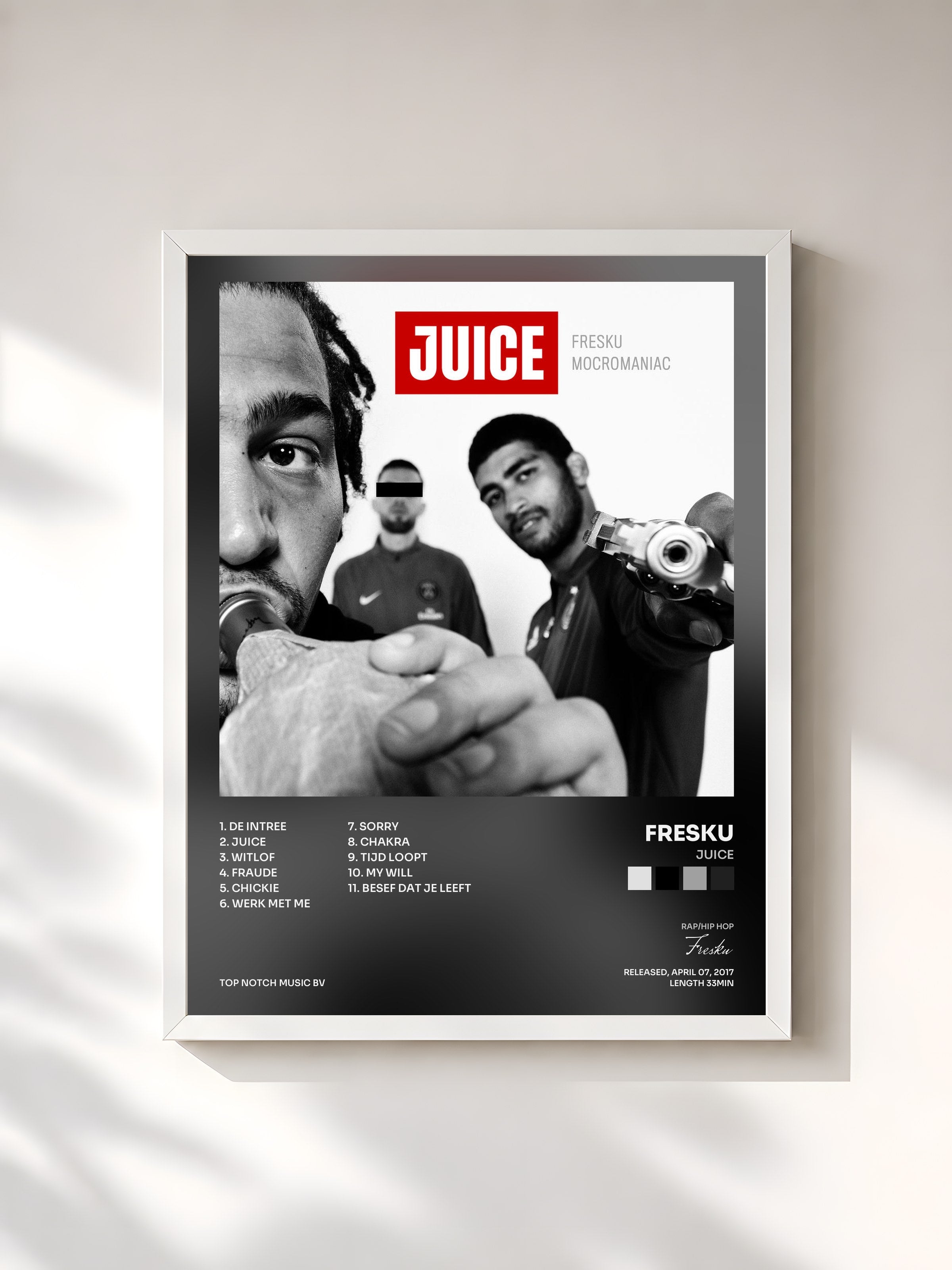 #blanc Tableau de l'album Juice de Fresku, cadre blanc, imprimé et encadré en France