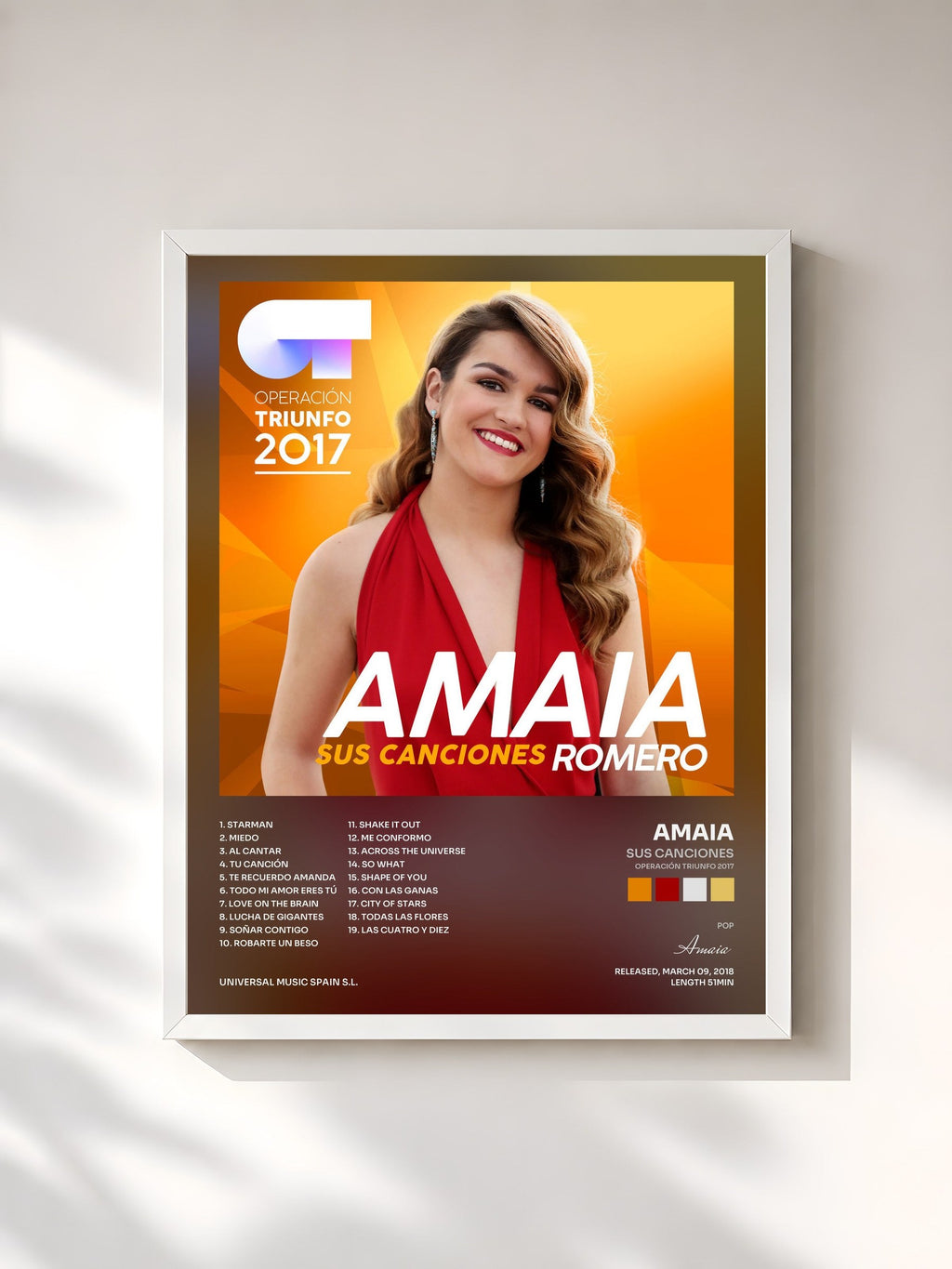 #blanc Sus Canciones (Operación Triunfo 2017) di Amaia in stampa incorniciata, cornice bianca, stampata e incorniciata in Francia