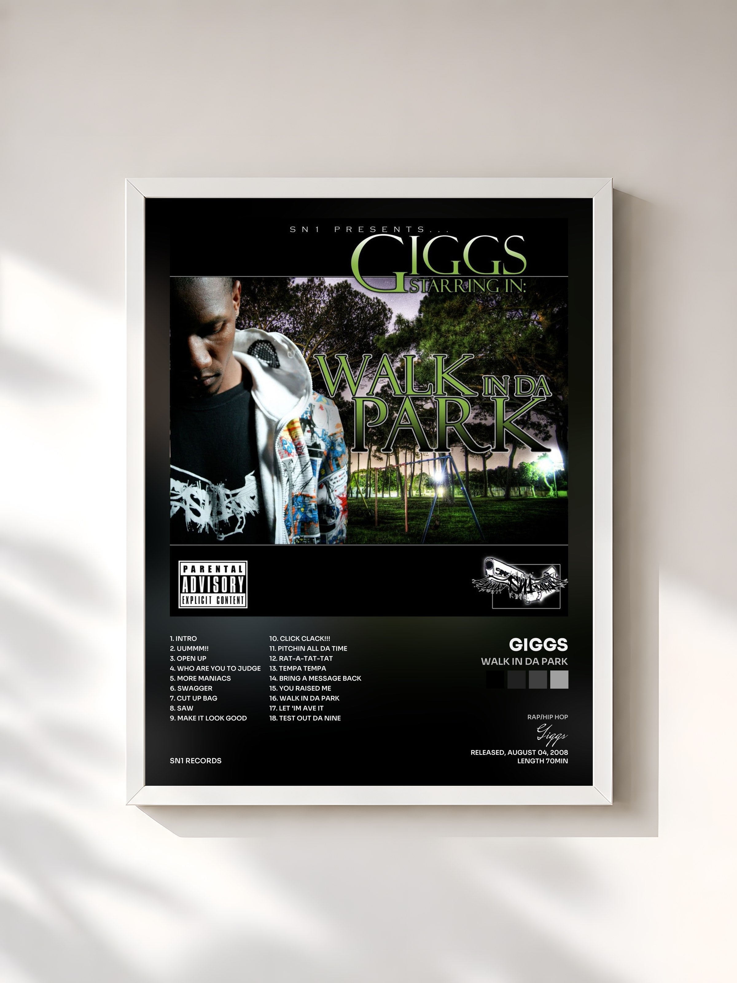 #blanc Tableau de l'album Walk in Da Park de Giggs, cadre blanc, imprimé et encadré en France