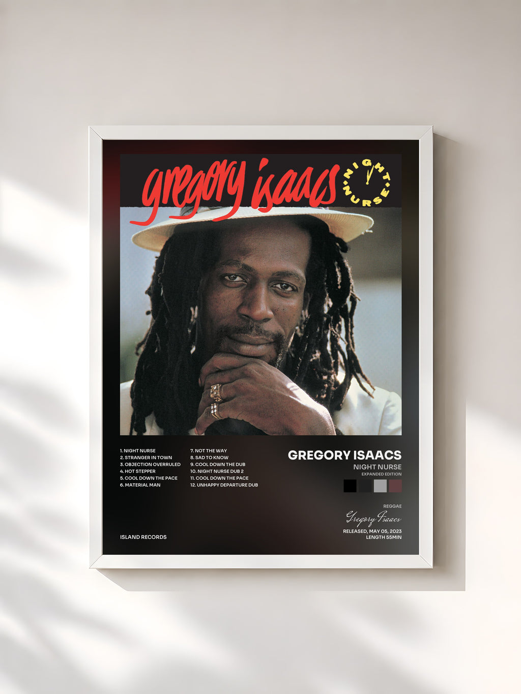 #blanc Tableau de l'album Night Nurse (Expanded Edition) de Gregory Isaacs, cadre blanc, imprimé et encadré en France