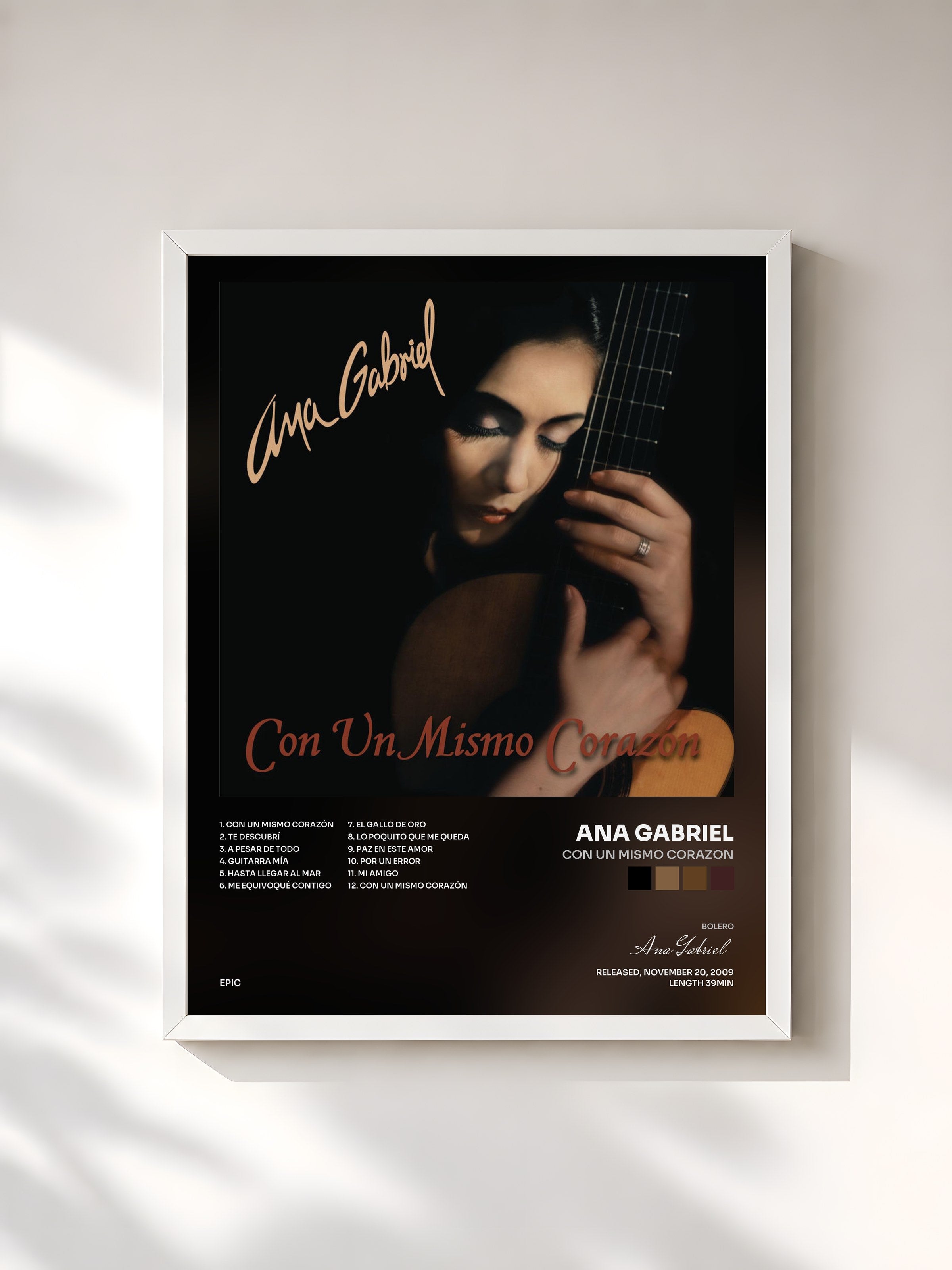 #blanc Tableau de l'album Con Un Mismo Corazon de Ana Gabriel, cadre blanc, imprimé et encadré en France