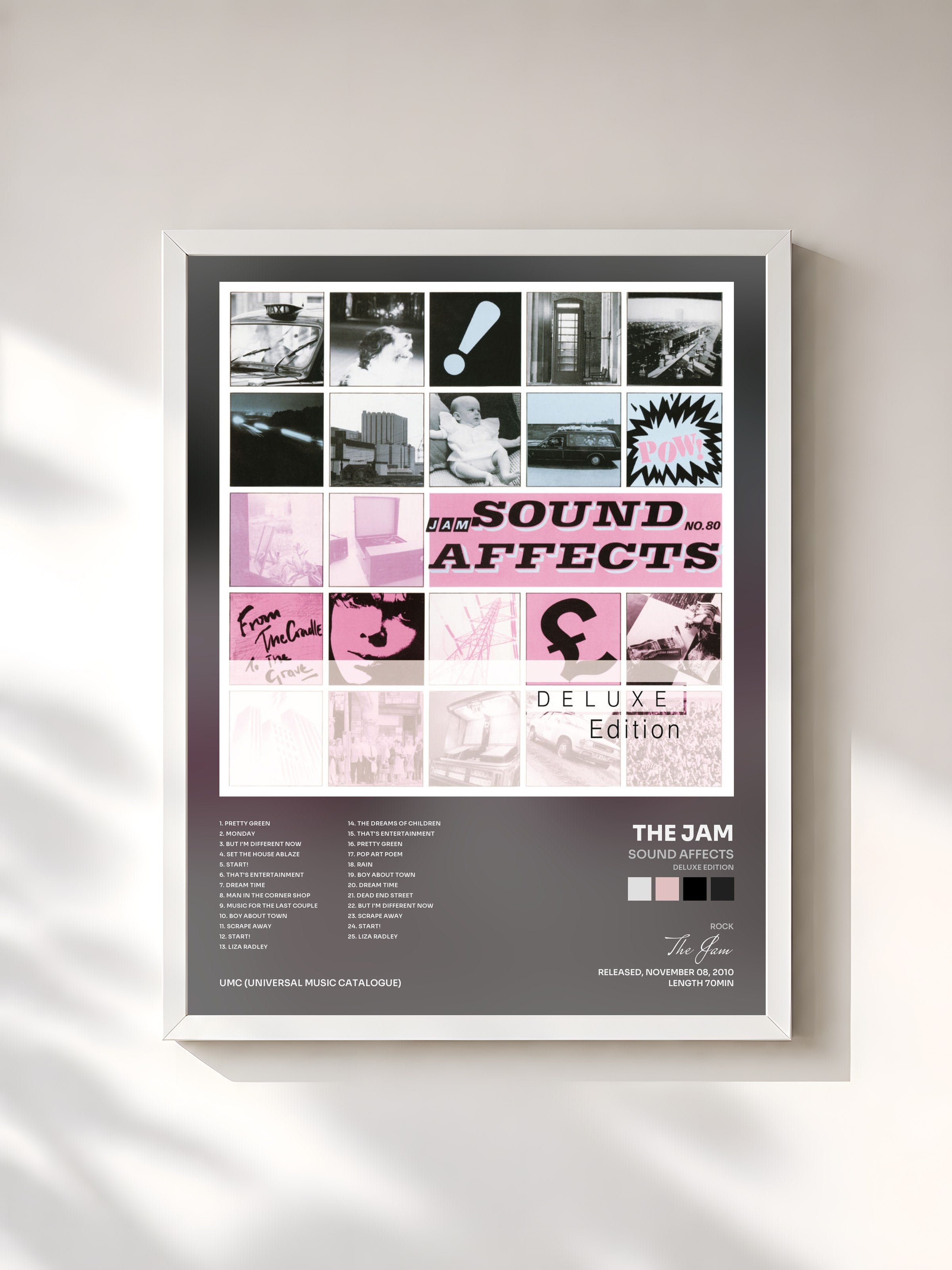#blanc Tableau de l'album Sound Affects (Deluxe Edition) de The Jam, cadre blanc, imprimé et encadré en France