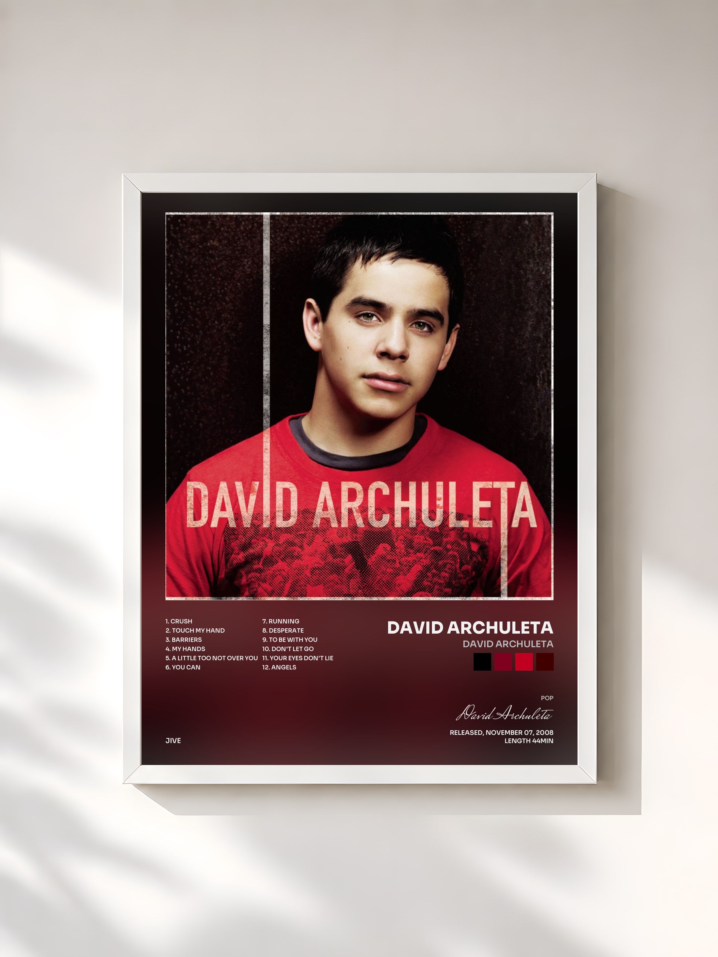 #blanc Tableau de l'album David Archuleta de David Archuleta, cadre blanc, imprimé et encadré en France